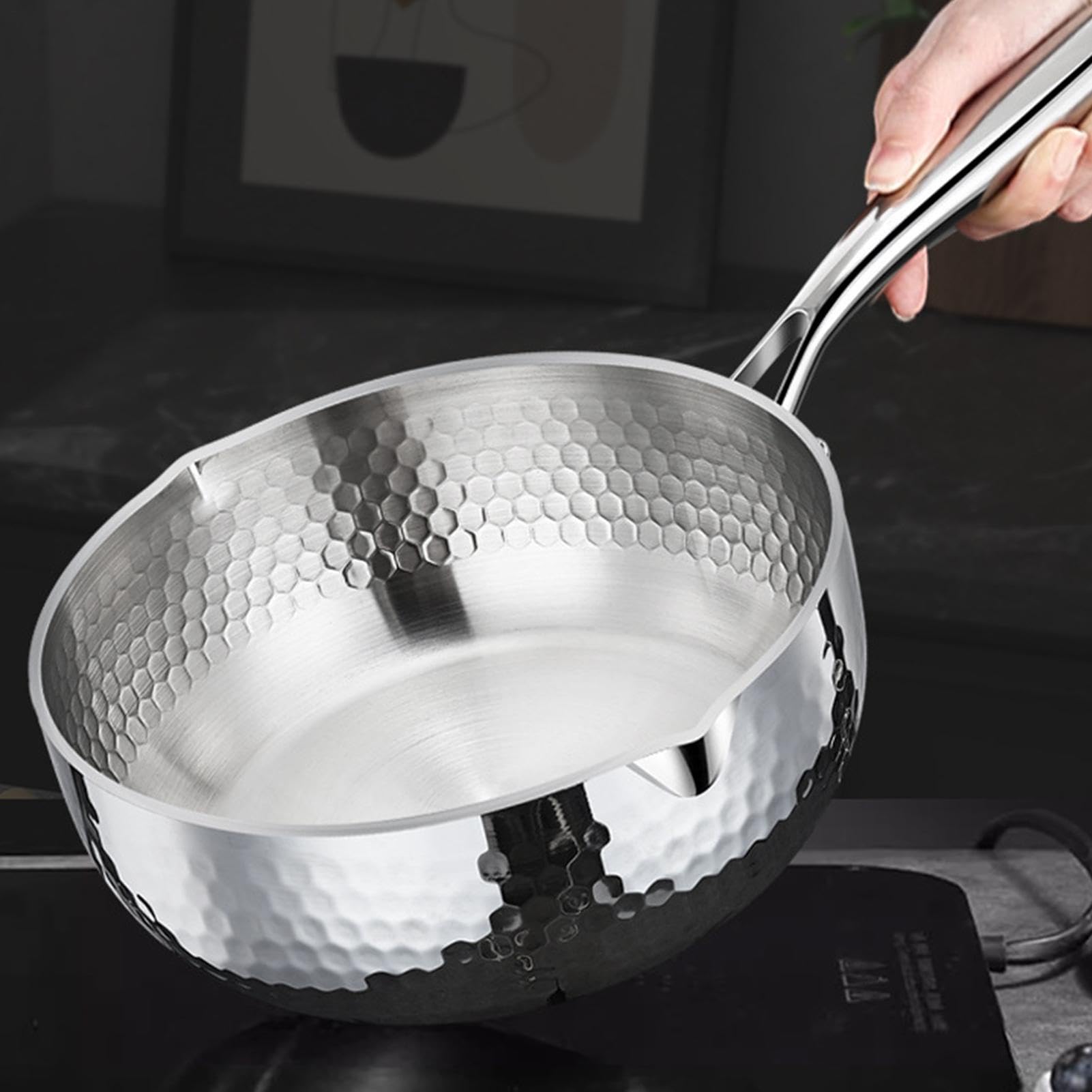 Cazo Con Tapa Batería De Cocina Antiadherente En Acero Inoxidable | Cazo Pequeño Para Vapor Y Salsas Para Cocinar En Casa: Freír, Hervir, Cocer A Fuego Lento, Sopas Y Comidas Saludables