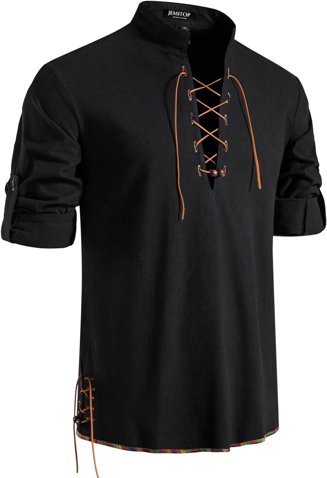Men's Pure Cotton Retro Lace Up Shirts for Renaissance Pirate Medieval Viking