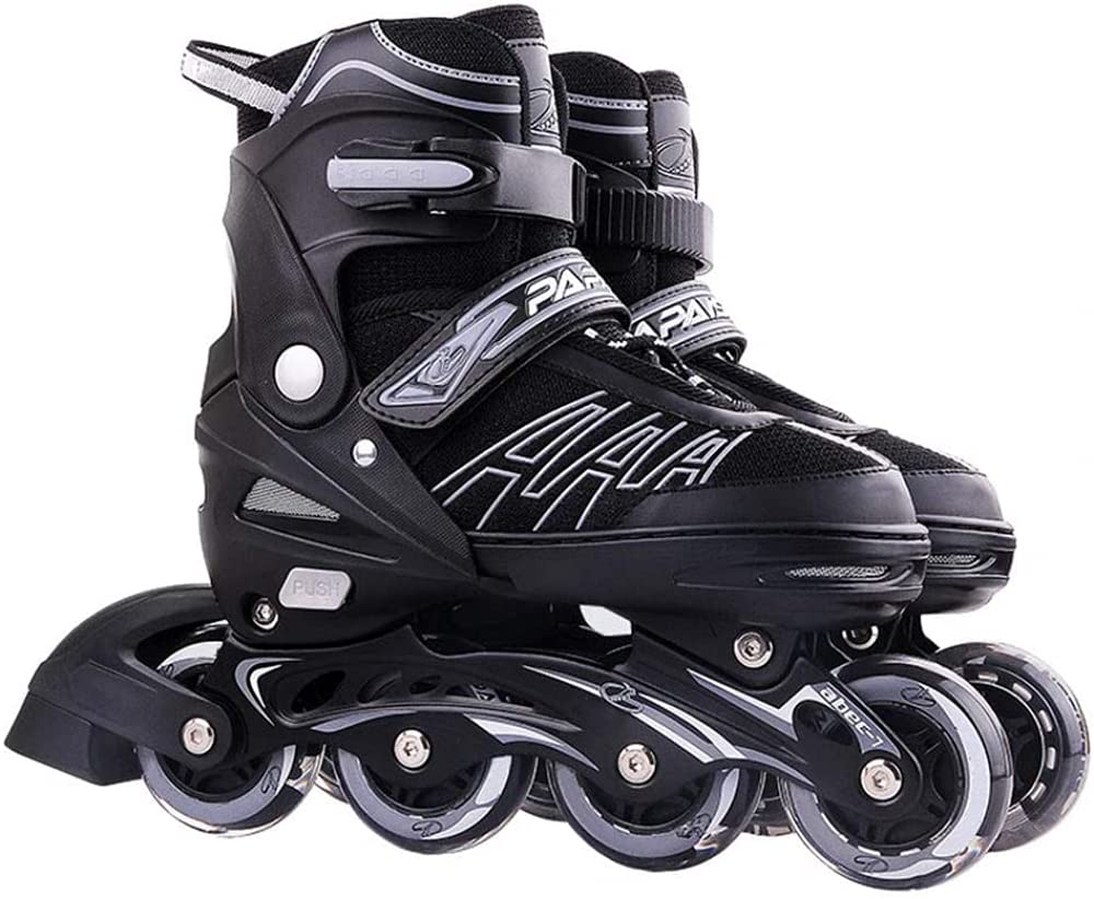 Rollers en ligne pour enfants/adultes avec roues résistantes à l'usure, réglables et amusants, pour débutants, pour filles, hommes et femmes débutants, argentés