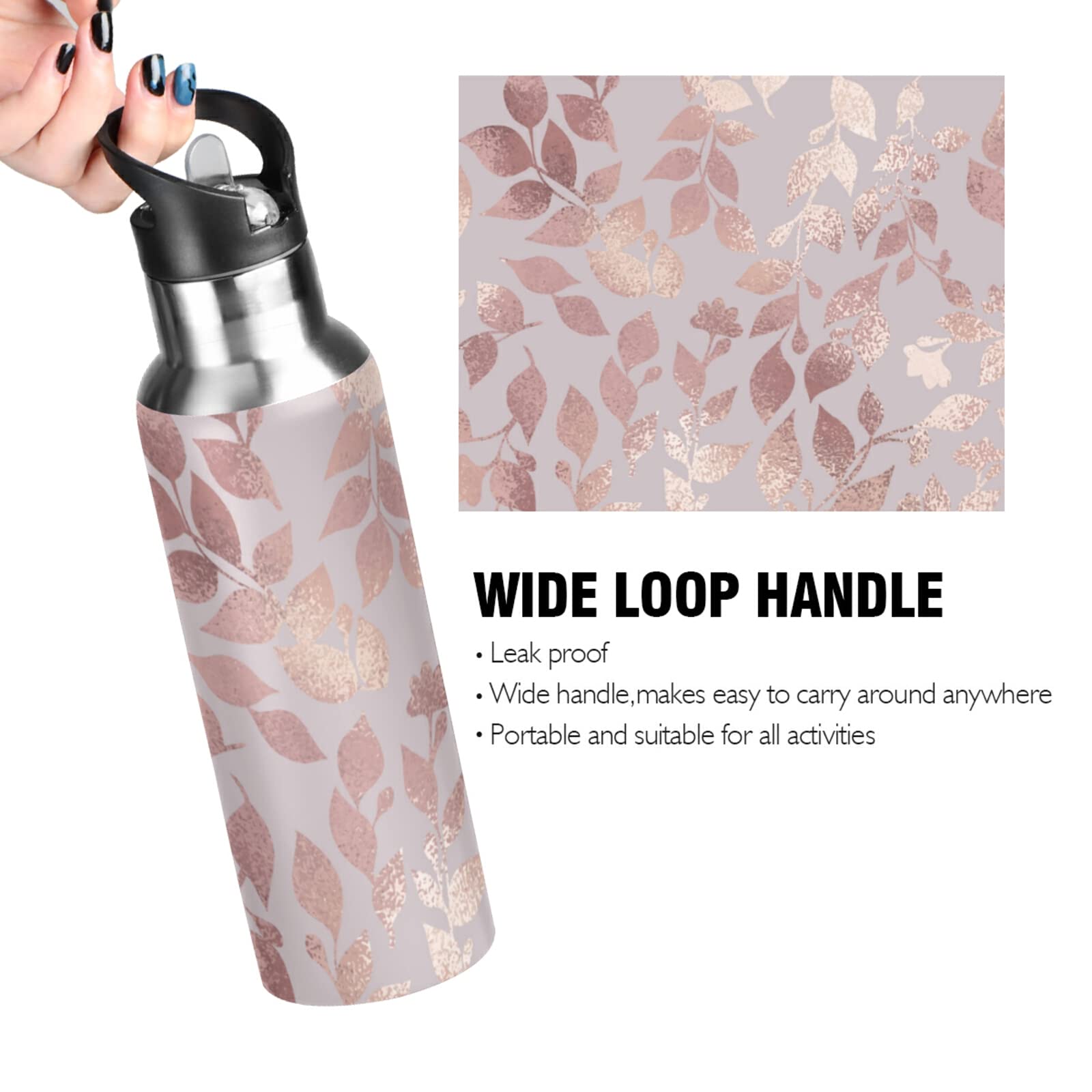 Isolierte Edelstahl-Trinkflasche Mit Tulpen-Motiv – 600 Ml, Auslaufsicher, Mit Strohhalmdeckel, Hält Warm/kalt, Für Sport & Schule