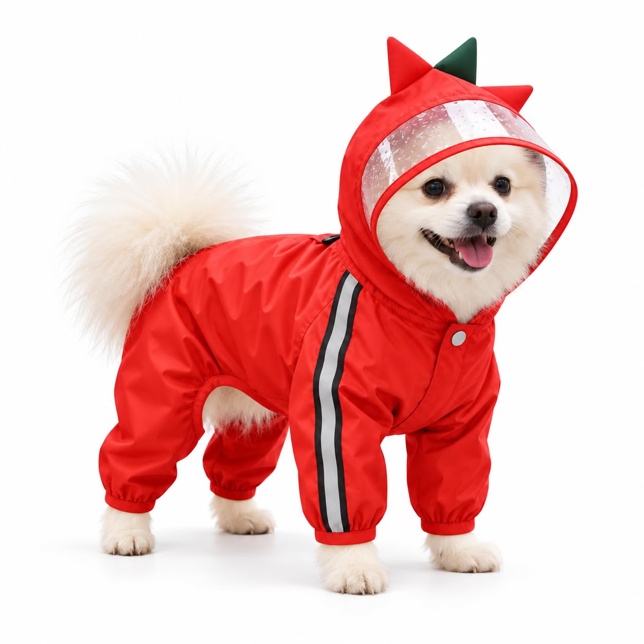 Dog Raincoat Dog Raincoat Hooded Waterproof Rain Coat For Small Dogs Puppy, Cute Pet Raincoats With Legs & Reflective Strip & Harness Hole Red