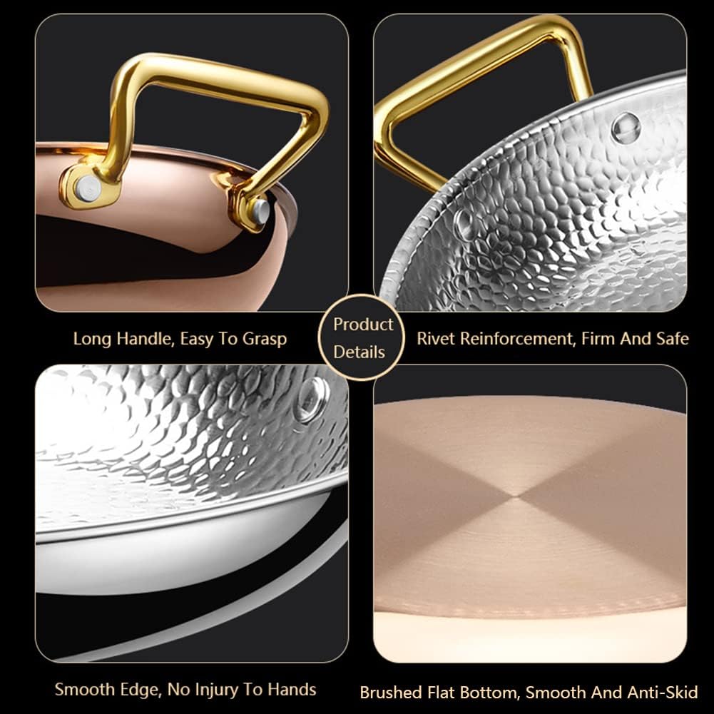 10サイズ 両手鍋 304ステンレススチール ハンドハンマー加工 スペイン風フライパン ノンスティック シーフード調理器具 家庭用・