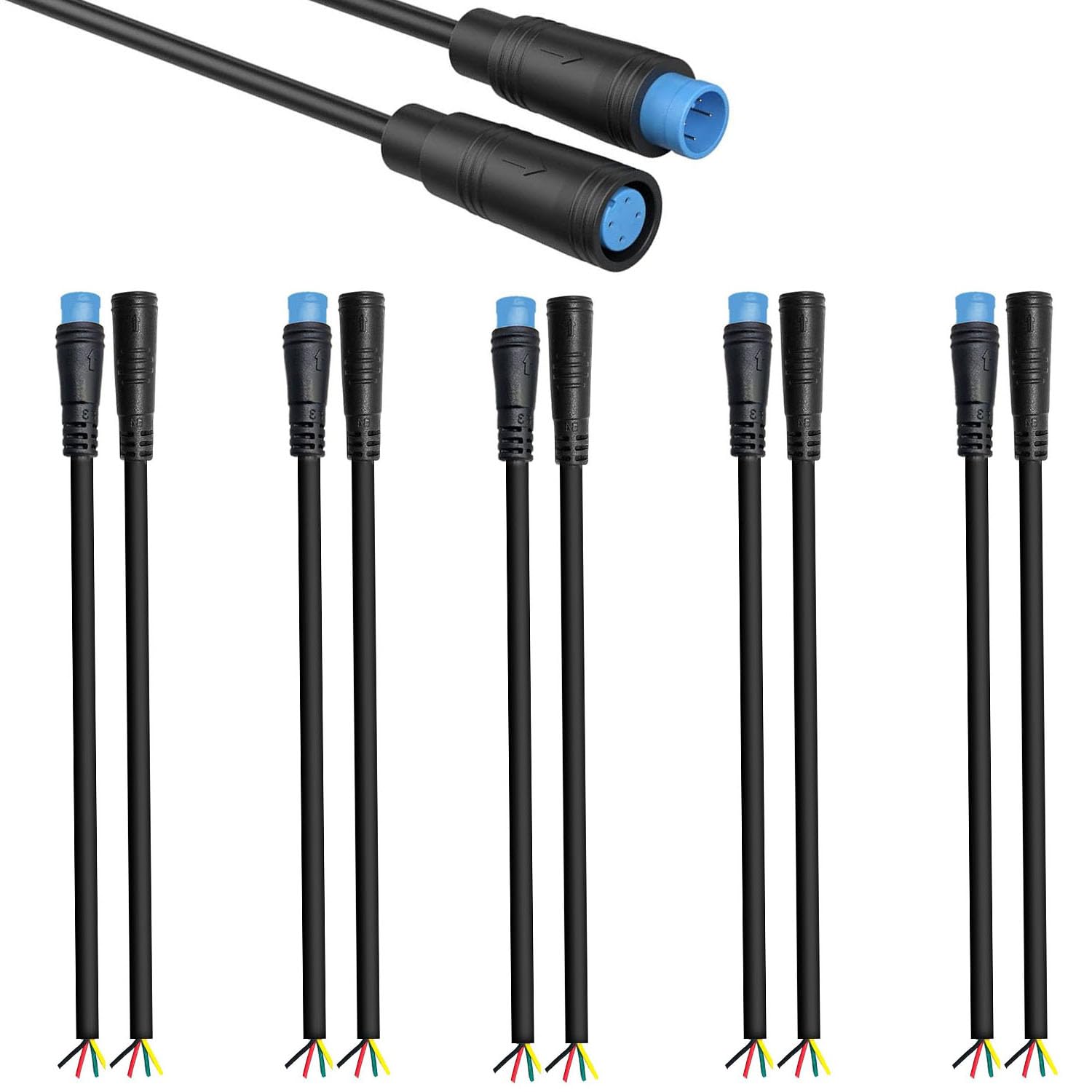 RUNCCI-YUN 5 Pairs Waterproof Julet 4 Pin Ebike Extension Cable Connector for e-bikes male and female plug wire,4 pin cable connector for electric bike light,DIY Bike Projects(20 cm)