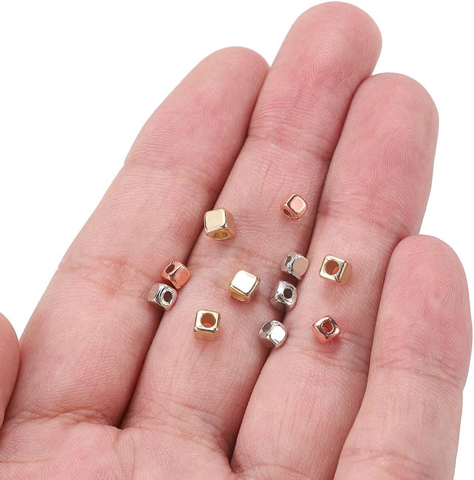 500 Pieces 3mm Cube Spacer Beads for Jewelry Making Alloy Spacer Beads Loose Spacer Beads Square Spacer Beads for DIY Craft Bracelet Necklace Jewelry Making, 1.5mm Hole, Gold - Image 4