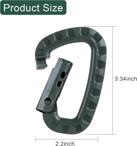 Miniatura 4 de Llavero de mosquetón táctico, paquete de 121516 mosquetones de polímero duro, anillos D, peso ligero, clip de engranaje, ganchos de utilidad,