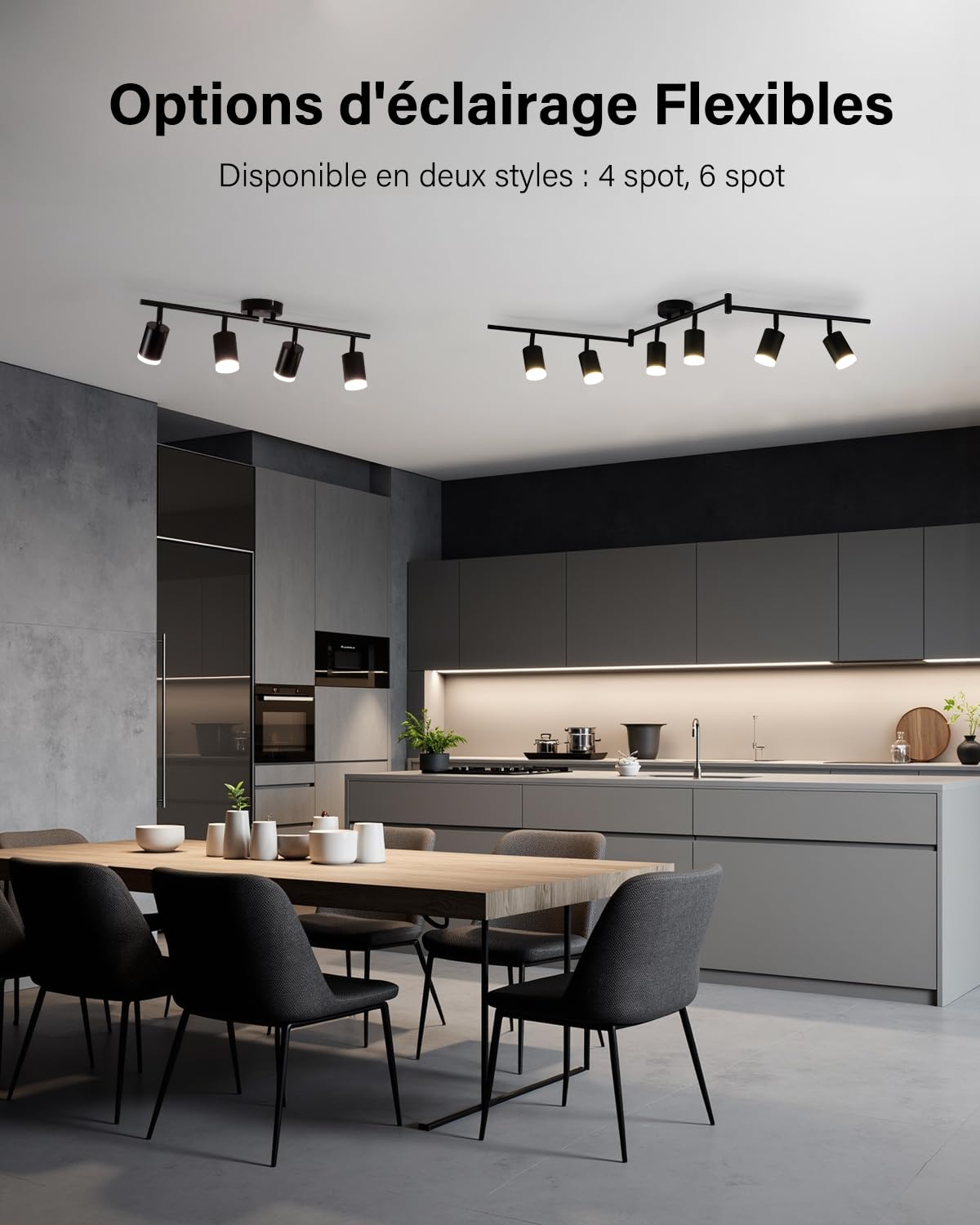 Leselux Luminaire Plafonnier LED 6 Spots Orientable Noir GU10, Sans Ampoule