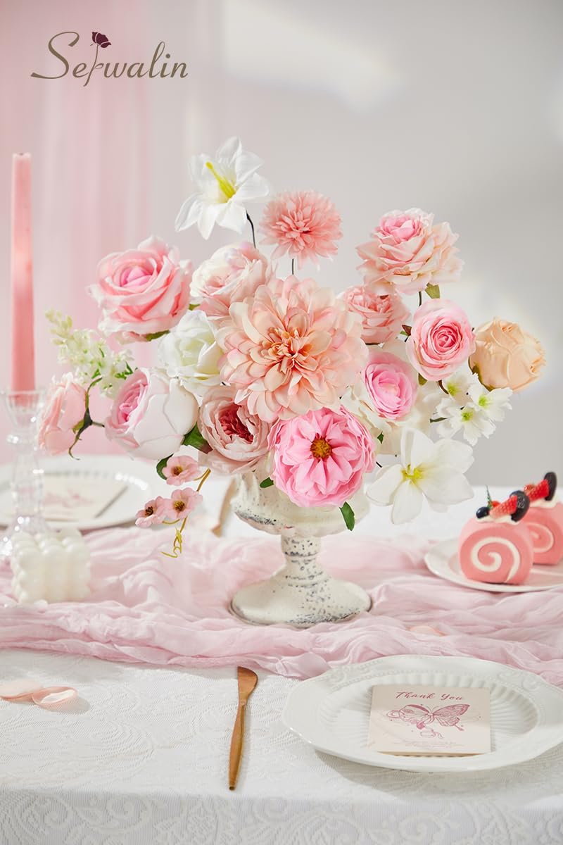 Serwalin Artificial Pink Flowers, Cake Silk Flowers for DIY Wedding Bouquets Fake Flowers, Table Centerpieces Baby Shower Birthday Party Home Decorations - Image 6