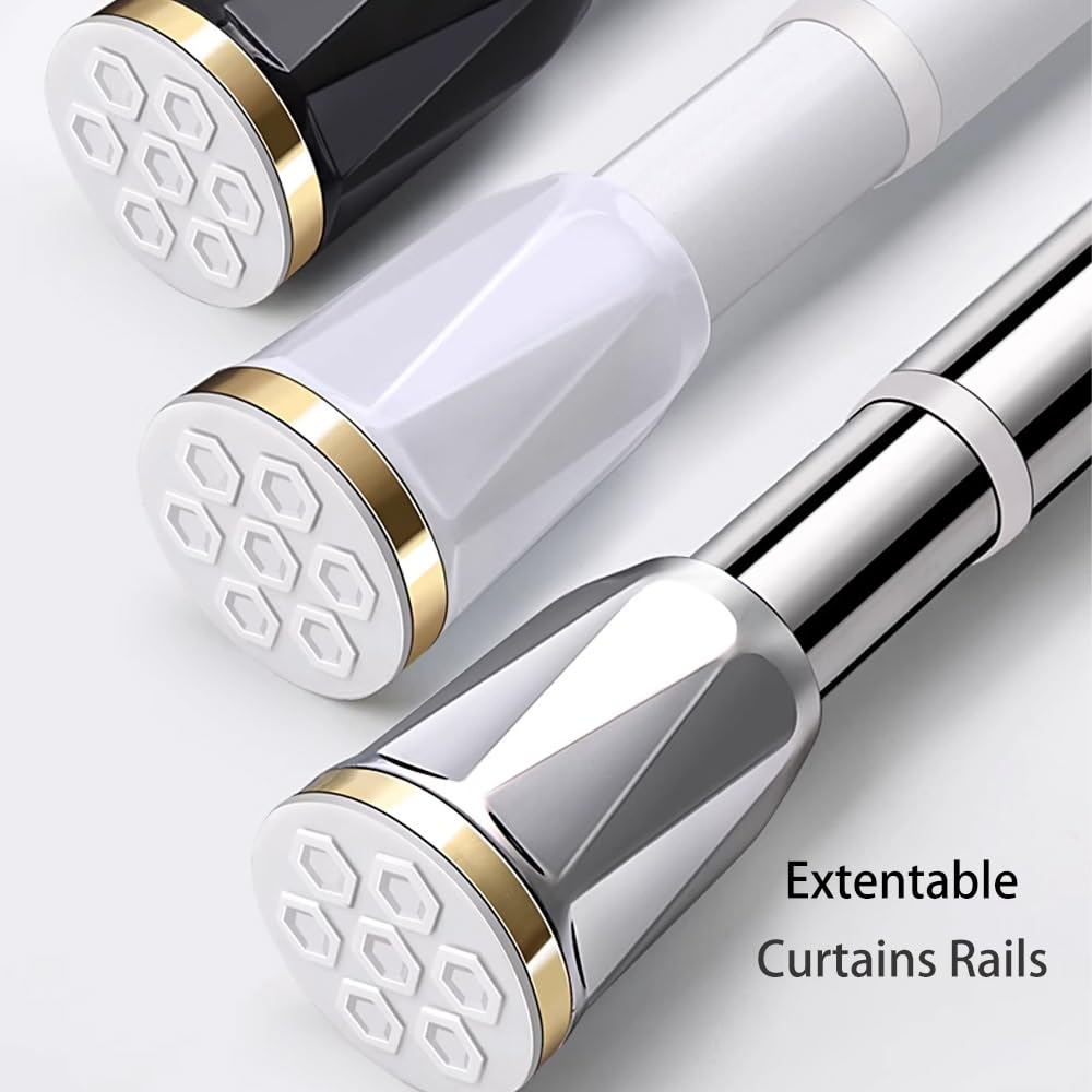 Tringle à Rideaux télescopique réglable 0,72 2,6 m, sans perçage, Rail de Rideau Extensible en métal pour Rideaux Simples, Noir 1,6 m 2,1 m (5,2 pi 6,9 pi)