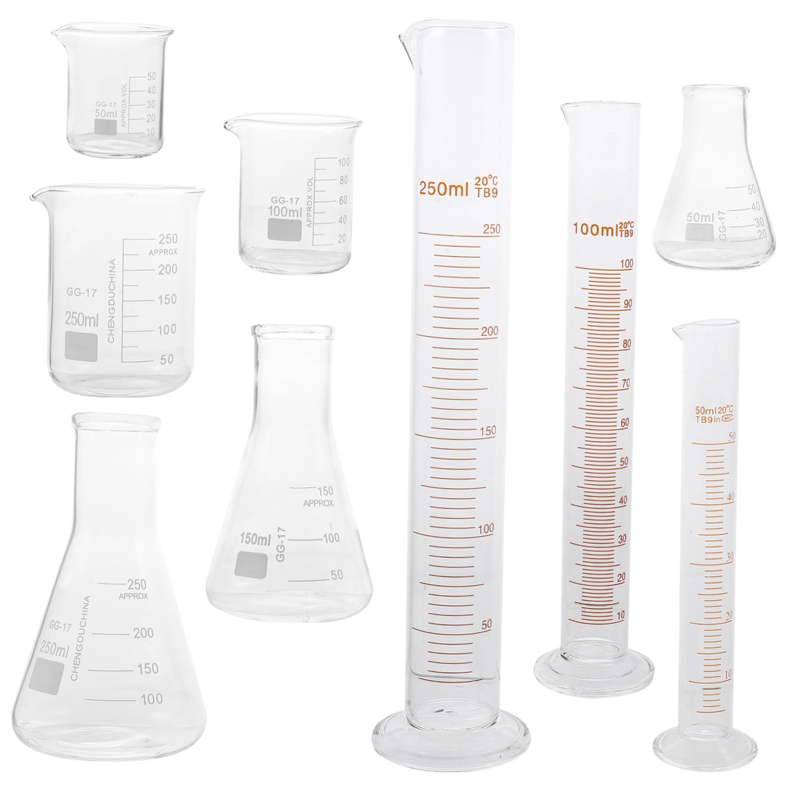 Holibanna Cilindri Graduati Resistenza ad Alta Temperatura da 50ml a 250ml Set di 9 Pezzi di Vetro e Misurazione Precisa per Laboratorio per Esperimenti Scientifici