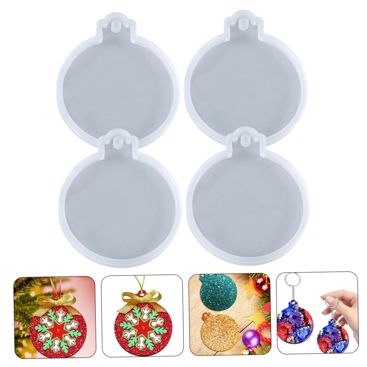 NUOBESTY 3 Ensembles Moule Silicone Rond pour DIY Plaque De Noël De Silicone Transparent Moule Souple Et Facile À Démouler pour Décorations Suspendues 4 Pièces * 3