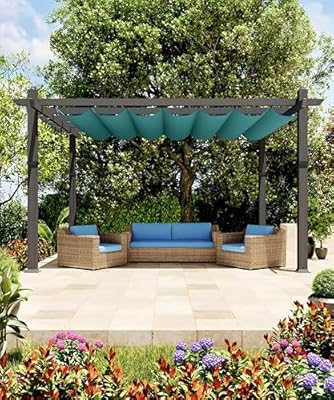 GarveeLife 10x13 Ft Aluminum Pergola, Outdoor Metal Pergola with Adjustable Canopy, Reinforced Frame Outdoor Shelter for Backyard, Garden and Deck - Blue