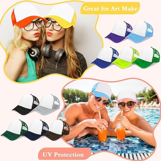 30 Pcs Kids DIY Sublimation Trucker Hats Mesh Baseball Caps Adjustable Trucker Cap for Boys Girls Outdoor (15 Colors) Multicolor