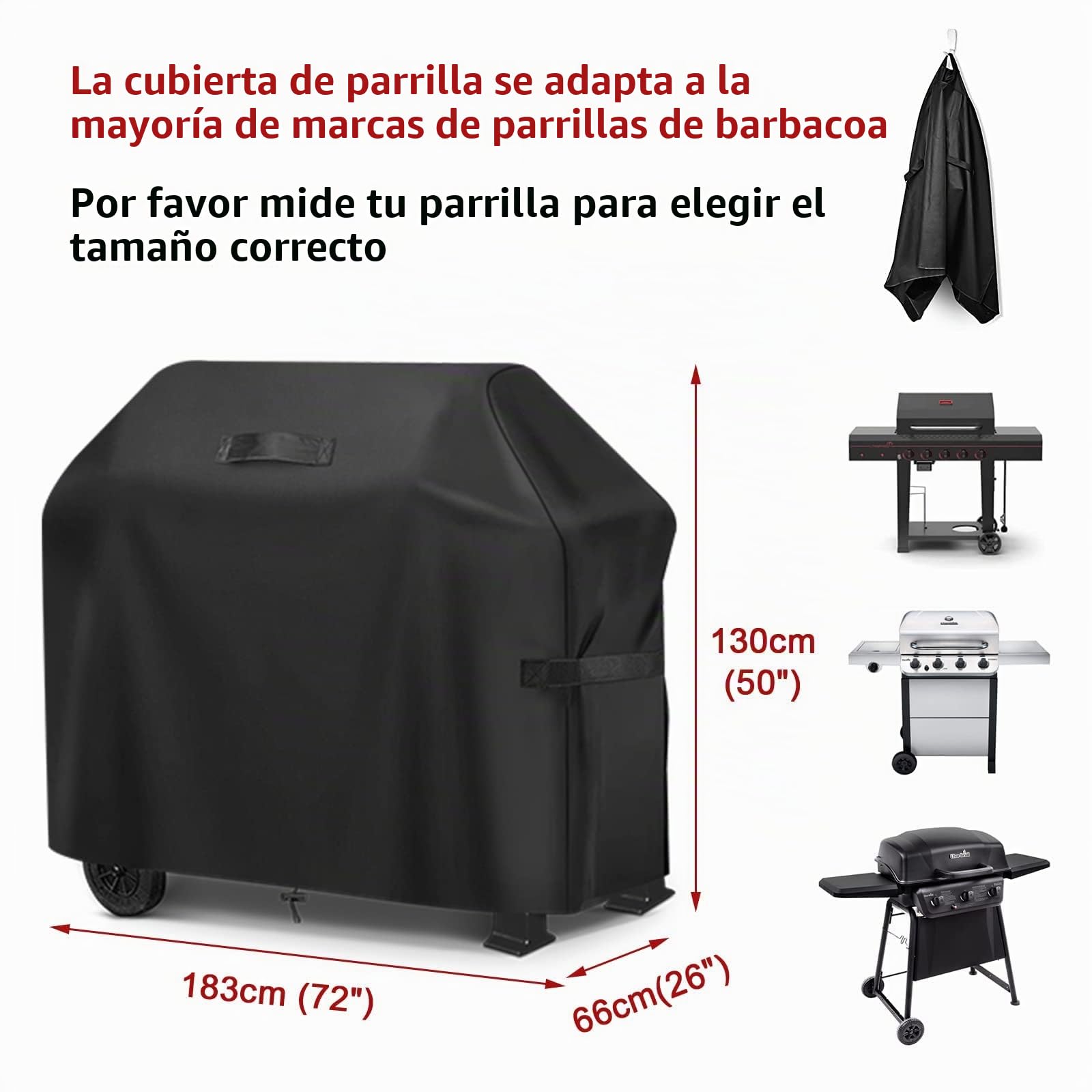 GARPROVM - Funda para Barbacoa de Gas, 183 x 66 x 130 cm, Funda Protectora para Barbacoa Exterior 420D, Tejido Oxford Impermeable protección Solar, Barbacoa Cubierta para Weber, Char-Broil, etc.,