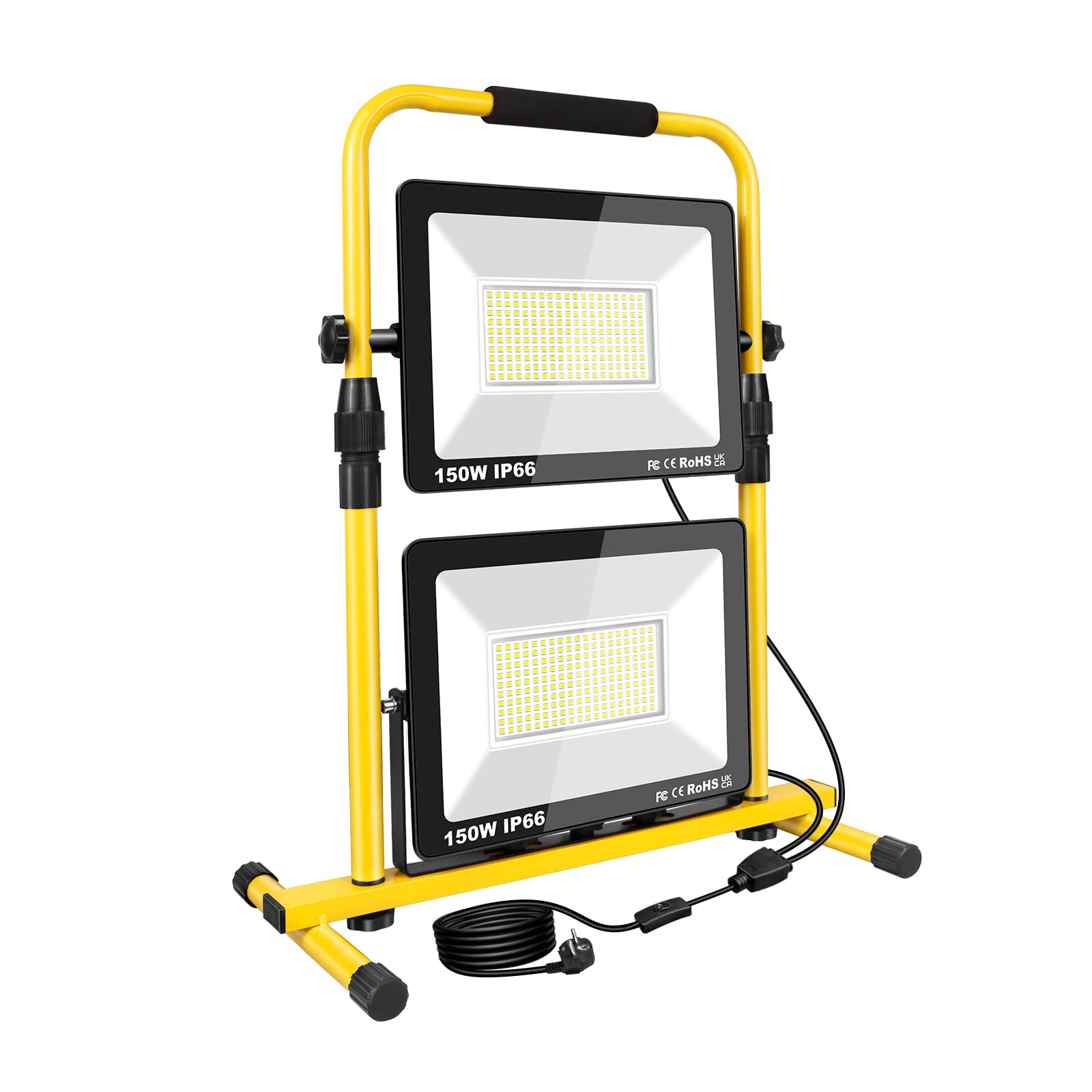 RIGIDON 300W Projecteur Led Chantier, Éclairage de Chantier avec Prise | 30000LM, 6000K Blanc, Etanche IP66, Portable Phare de Travail Led, Câble de 5 mètres pour Travaux Atelier Garage Bricolage