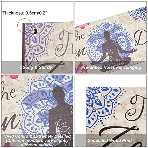 NBEADS 2 Sets Zen Den Lotus Wood Plaque Decor with Hanging Jute Twine, Yoga Sign Wall Art for Zen Room Meditation 30x15cm - Image 3