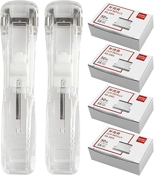 Refillable Office Stapler Set with 2 Portable Paper Clipper Binders and 200pcs Refill Clips for File Binding and Document Organization Random Style