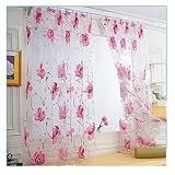 vorhänge gardinen Timogee Pfingstrose Tüll Fensterbehandlung Voile Drape Valance Schal Blickdicht Vorhang Ösen Gardine Microsatin, 1 Stück 200cm x 100cm (L x W) (Rosa)