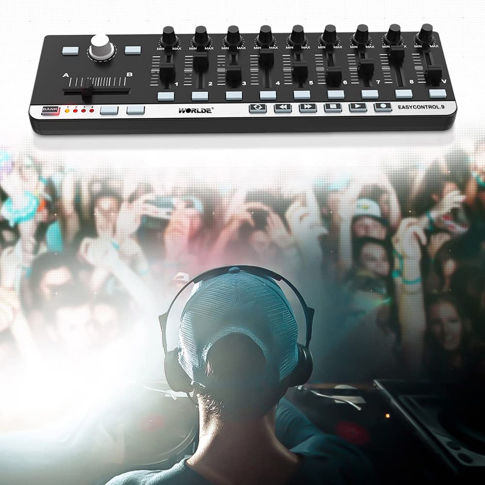 Professionale WORLDE EasyControl.9 Controller MIDI Portatile Mini USB 9 Slim-Line con Software Editor per Appassionati di Musica - Nero