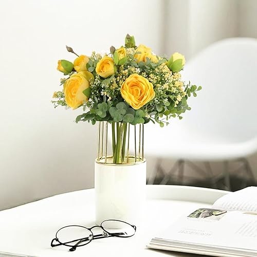 Miniatura 3 de DEEMEI 2 paquetes de flores artificiales, rosas de peonía de seda, aliento de bebé, hojas de eucalipto, ramos de novia para centros de mesa