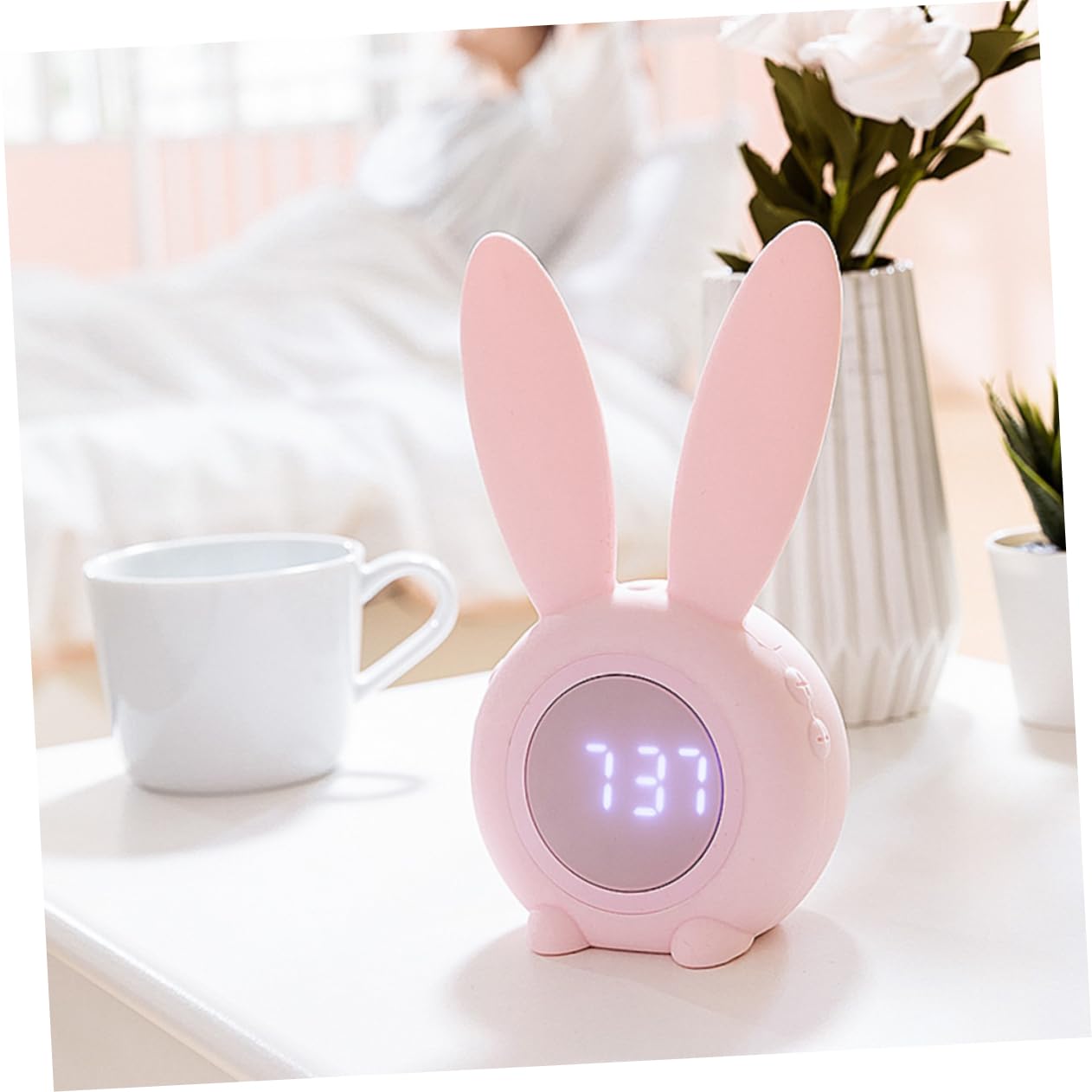 Rose Réveil Lapin et Minuterie à Suspendre, LED avec Veilleuse Magnétique