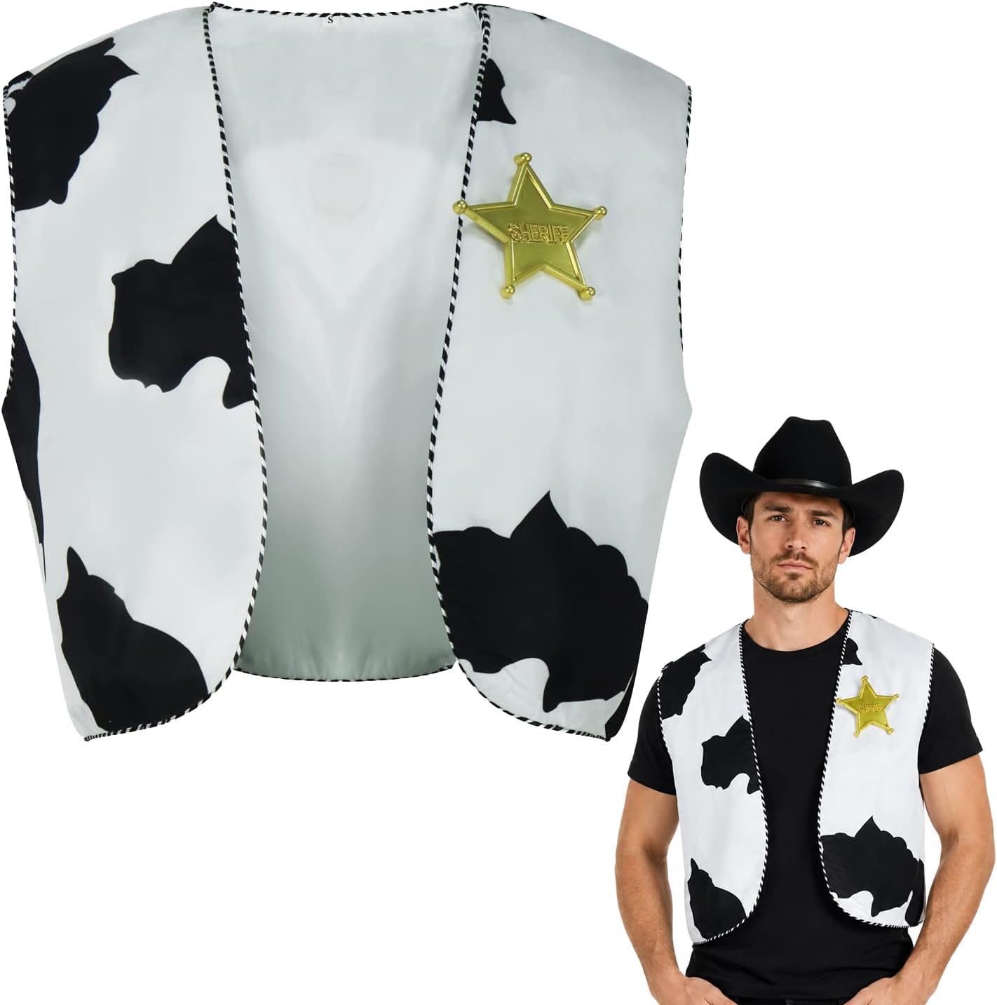 Cowboy Shirt for Men Cow Print Vest Halloween Cosplay Costume Adult Long Sleeves Plaid Button Down Shirt