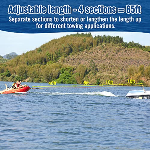 Image of Affordura Adjustable Tow Rope for Tubing, 65 FT 4-Section Boat Tow Rope Extension, Heavy Duty Ski Rope Water Sports Pontoon Towable Tube Pull Rope