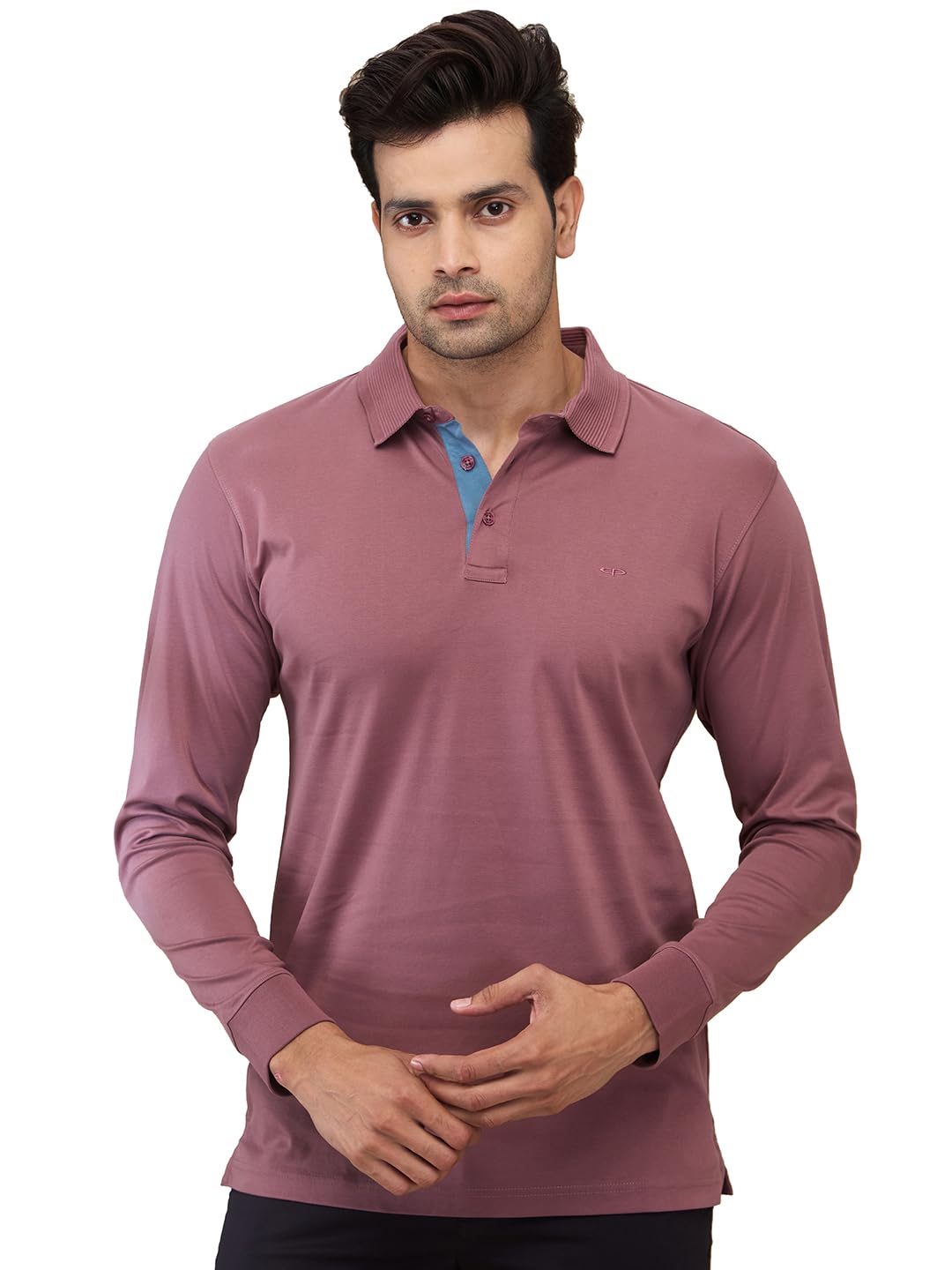 colorplus Men Regular Fit Solid Pattern Pure Cotton Full Sleeve Polo Neck Casual T-Shirt-picture-25