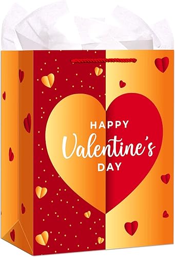 Miniatura 1 de WhatSign Bolsas de regalo para el día de San Valentín, bolsas de regalo grandes de 11.5 pulgadas con papel de seda y tarjeta, bolsas de regalo de