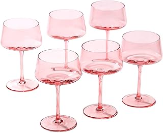 Pink Coupe Glasses Set of 6 - 13 oz Large Capacity Martini Glassware - V...