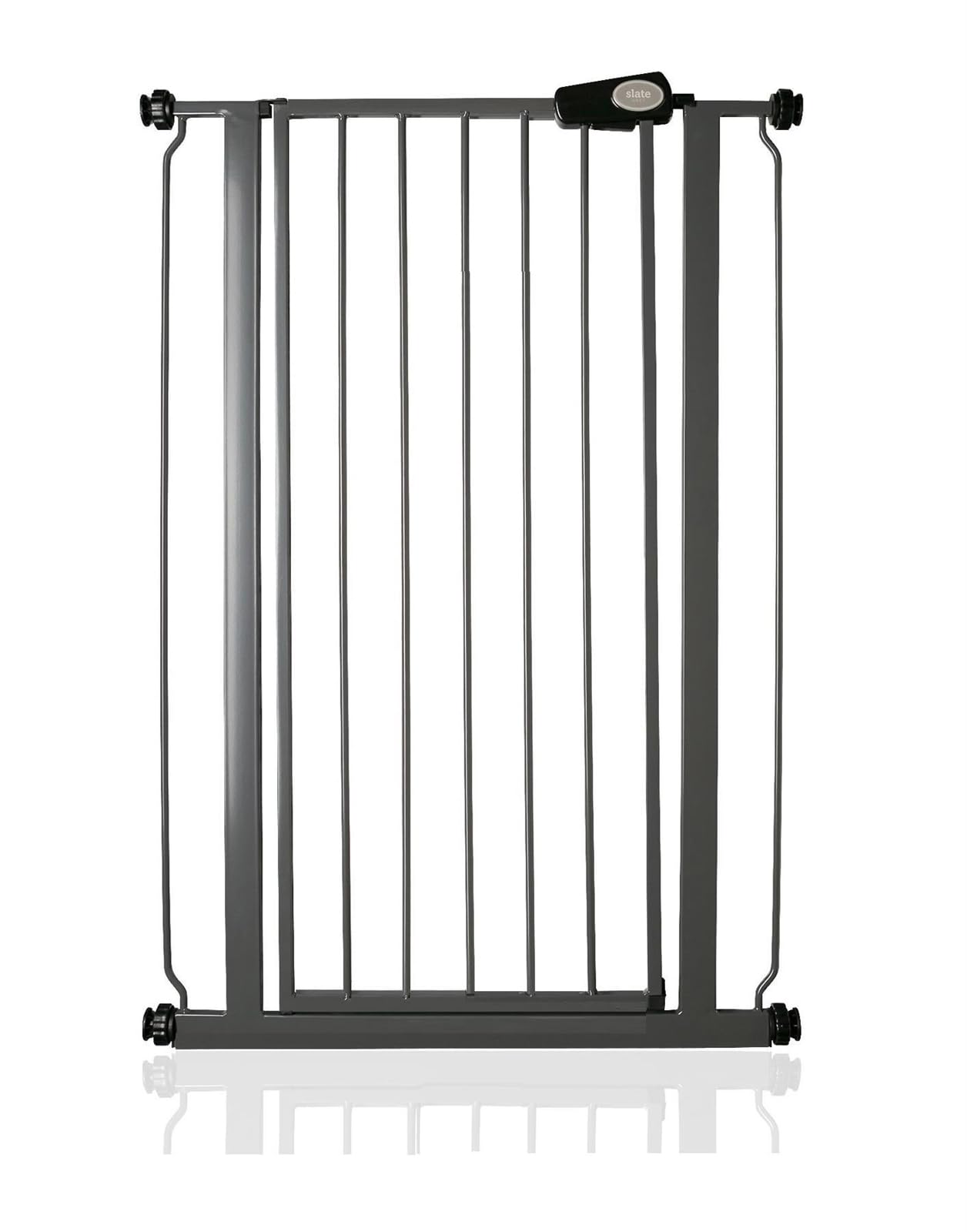 Safetots Extrahohes schmaler Metall-Sicherheitsgitter, Druckmontage, 68.5cm - 75cm, Schiefergrau, 104cm Höhe, Extrahohes Treppengitter, hohe Gitter fuer Babys, Einfache Installation