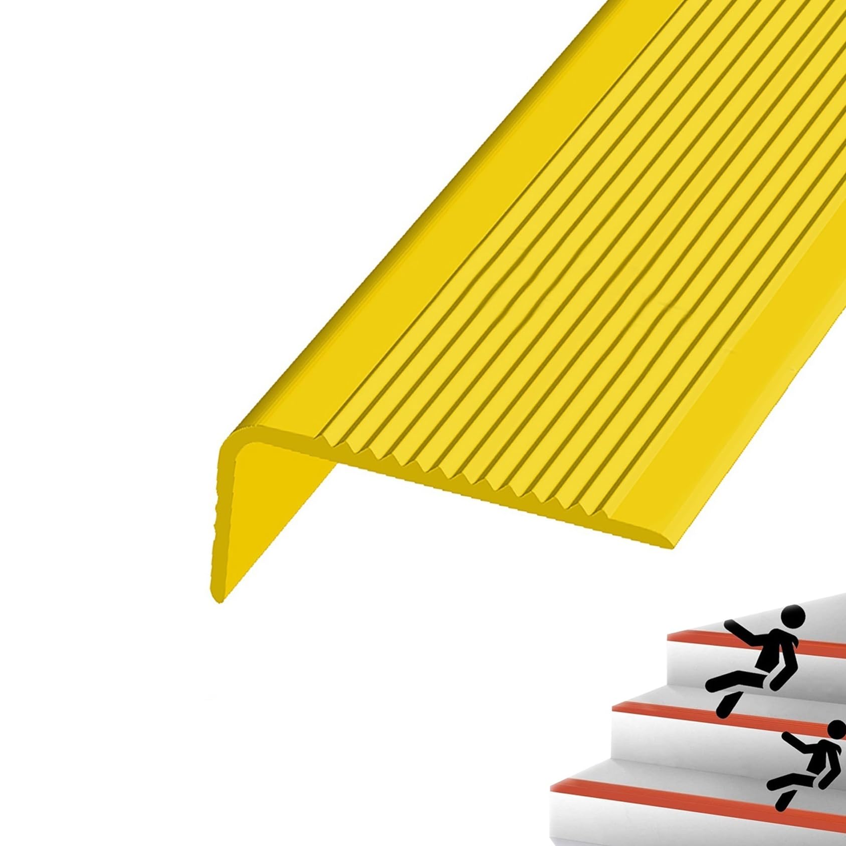 Perfil de PVC Autoadhesivo de Borde para escaleras, Tiras Antideslizantes para peldaños, Tiras Protectoras(Giallo,200in/5.08m)
