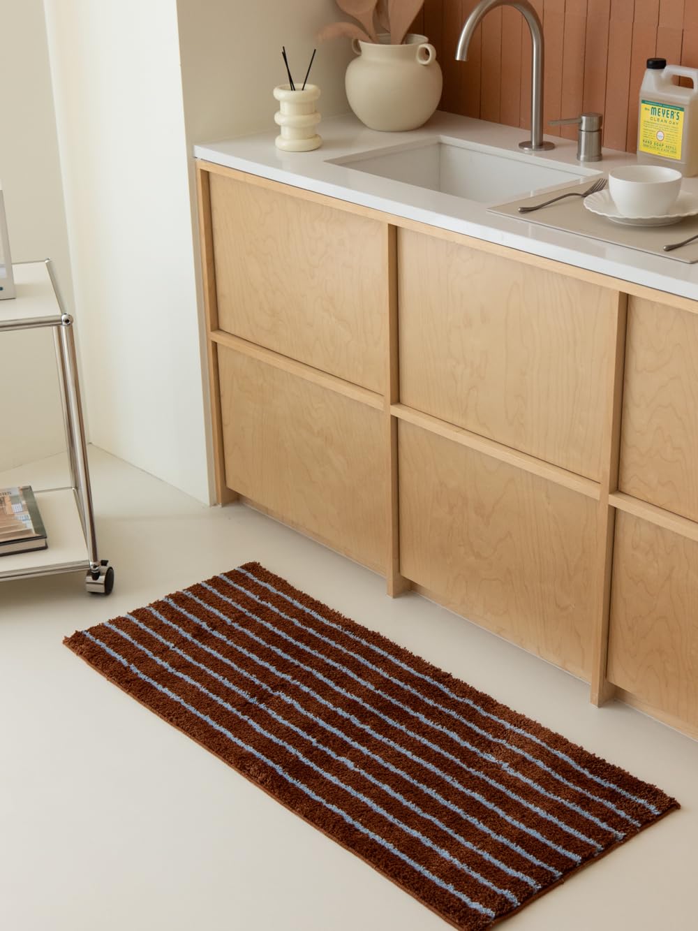 WENSHUO Luxury Caramel Horizonta Stripe Area Rug,Microfiber Absorbent Non-Slip Throw Rug,TPR Non-Slip Bottom, （43.31" L × 17.72" W）