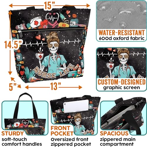 Image of 84hoods Large Waterproof Tote Bag with Pockets and Zipper for Work. Gift for Nurse. Shoulder Bag for Women.
