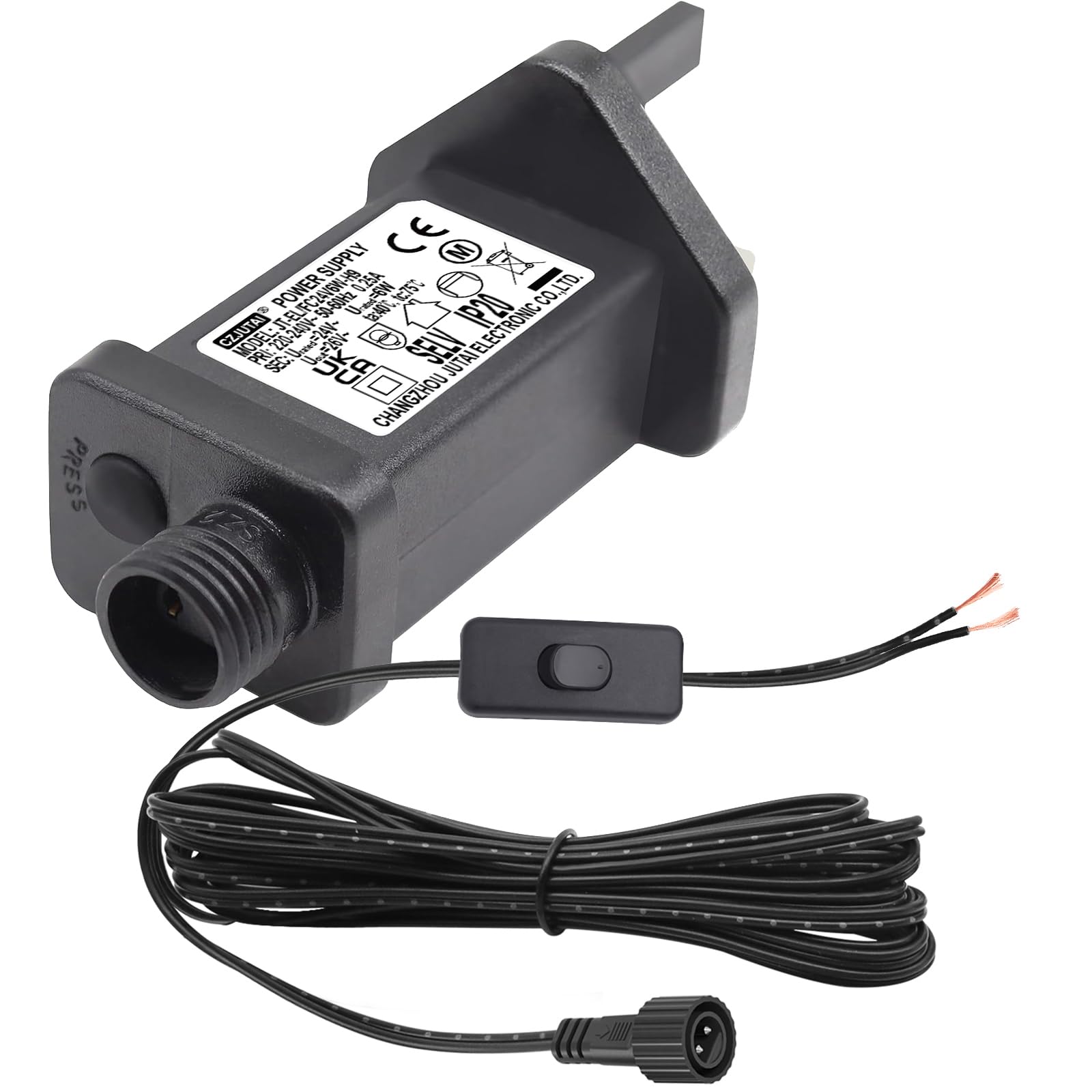 Power Supply for CZJUTAI JT-EL/FC24V6W-H9 Christmas Lighting with a 3 Meter Cable and 1-click button switch on power cord