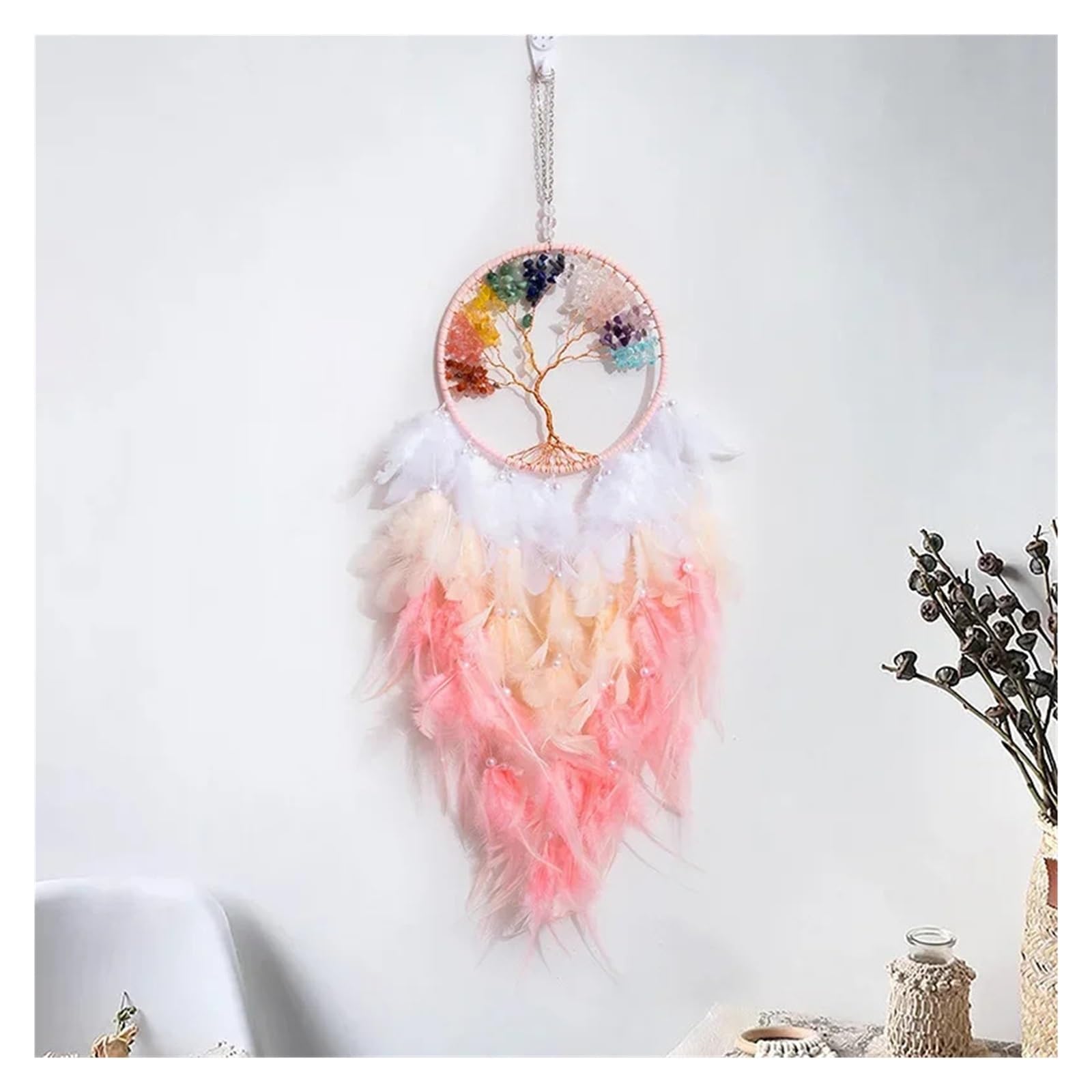 Dream Catcher Dream Catchers Crystal Stone Wall Hangings Home Decor Colorful Feathers Catcher(Color2)