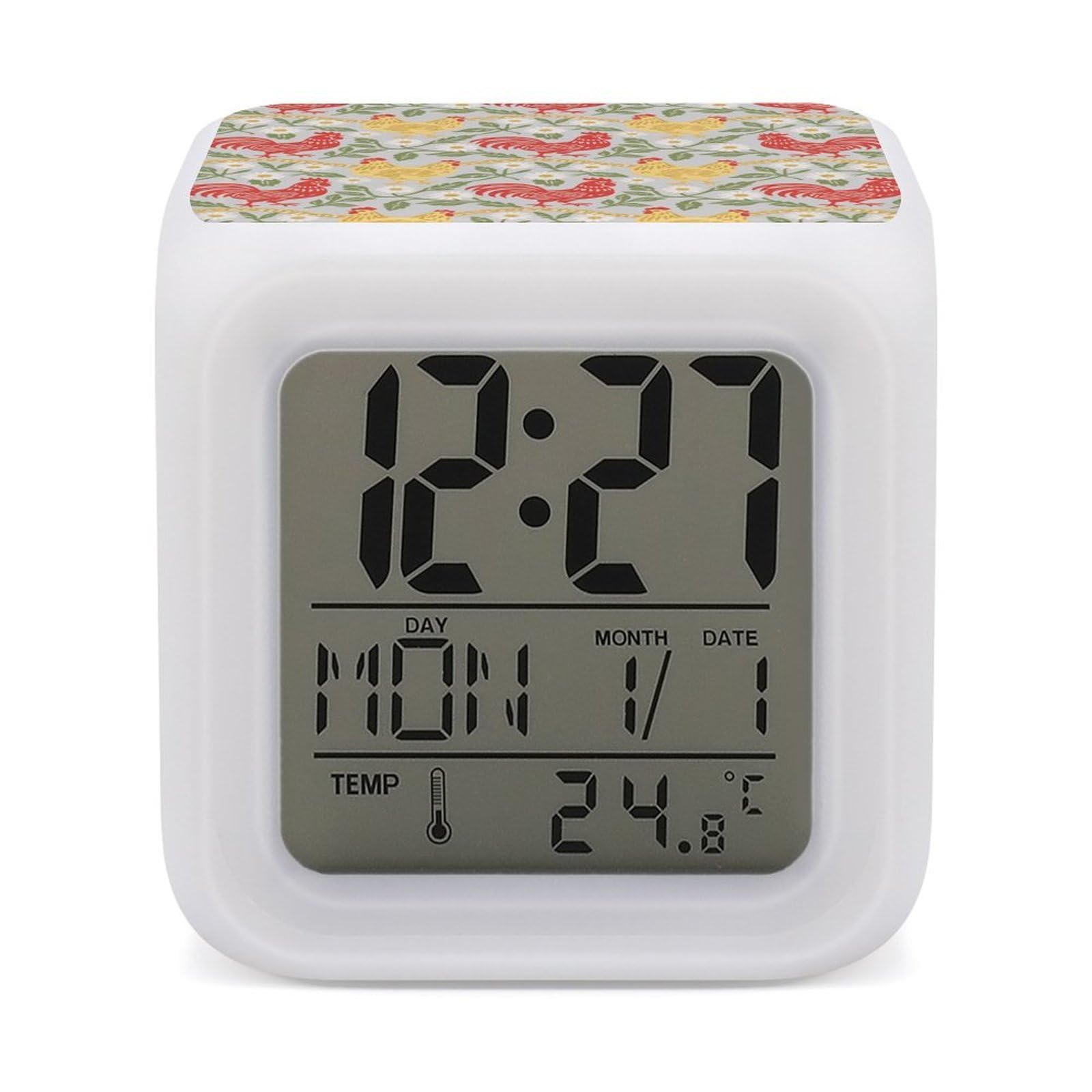 VstaDank Chicken and Rooster Digital Alarm Clock LED Display Screen Color Change Alarms Clock Smart Alarm Clock Wake Up Digital Clocks with 7 Color Nightlight for Bedroom