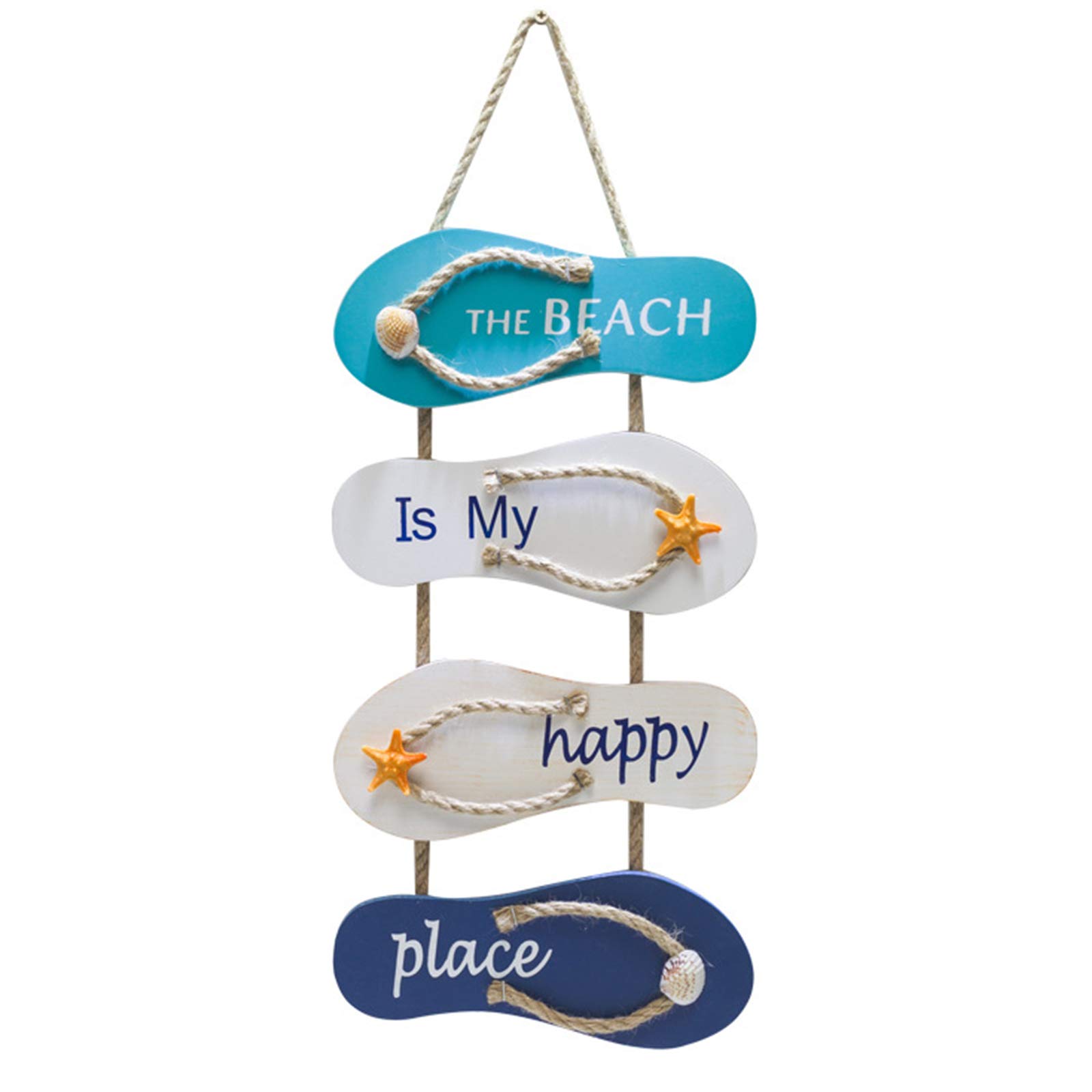 Wooden Wall Decorative Sign Wood Plaque,Wall Ornament Hanging Wooden Slippers Decoration,Beach Flip Flop Decoration Flip Flop (the beach is my happy place)