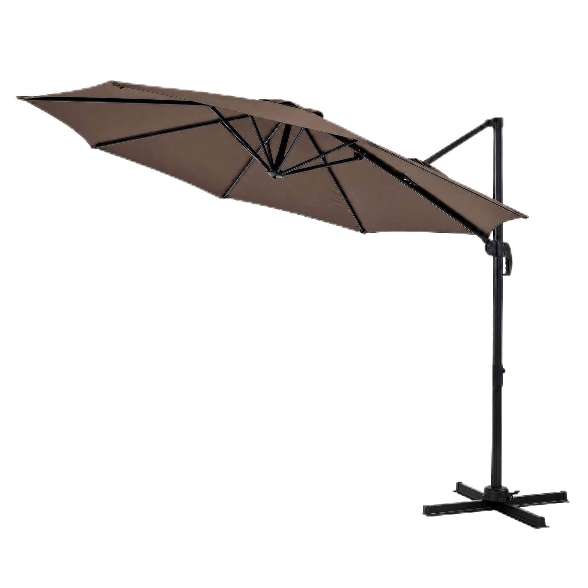 Garvee Taupe 3M Garden Parasol With Base, Large Cantilever Umbrella With 360° Rotation & Tilt, Heavy Duty Offset Patio Umbrella, Uv50+ Water-Resistant Banana Hanging Parasol For Garden, Balcony