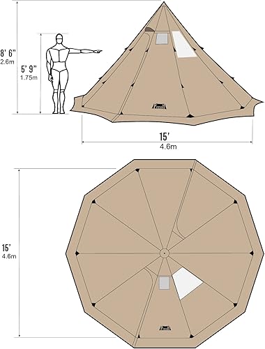 Miniatura 4 de Preself 4  6 Persona Tipi Hot Tent T3 XL con ventana de pantalla, altura 8' 6" 8.5 ft, diámetro 15' 15.1 ft, para estufa de leña Buring Bushcraft