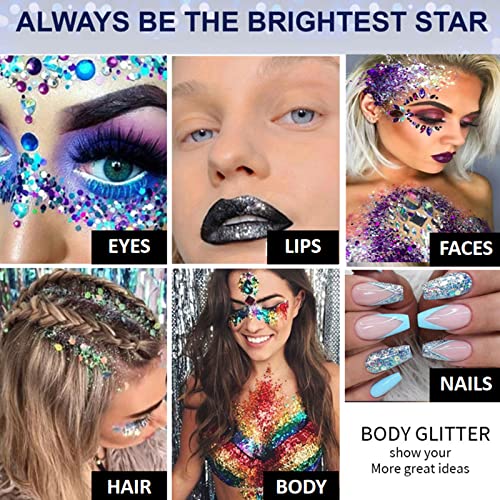 Mielikki Glitter Gel For Face & Body, Self-Adhesive Sequins Glitter Face Paint, Sparkling Holographic Chunky Body Glitter, Diy At Home, Perfect For Party, Rave Festival, 01 #TOP3