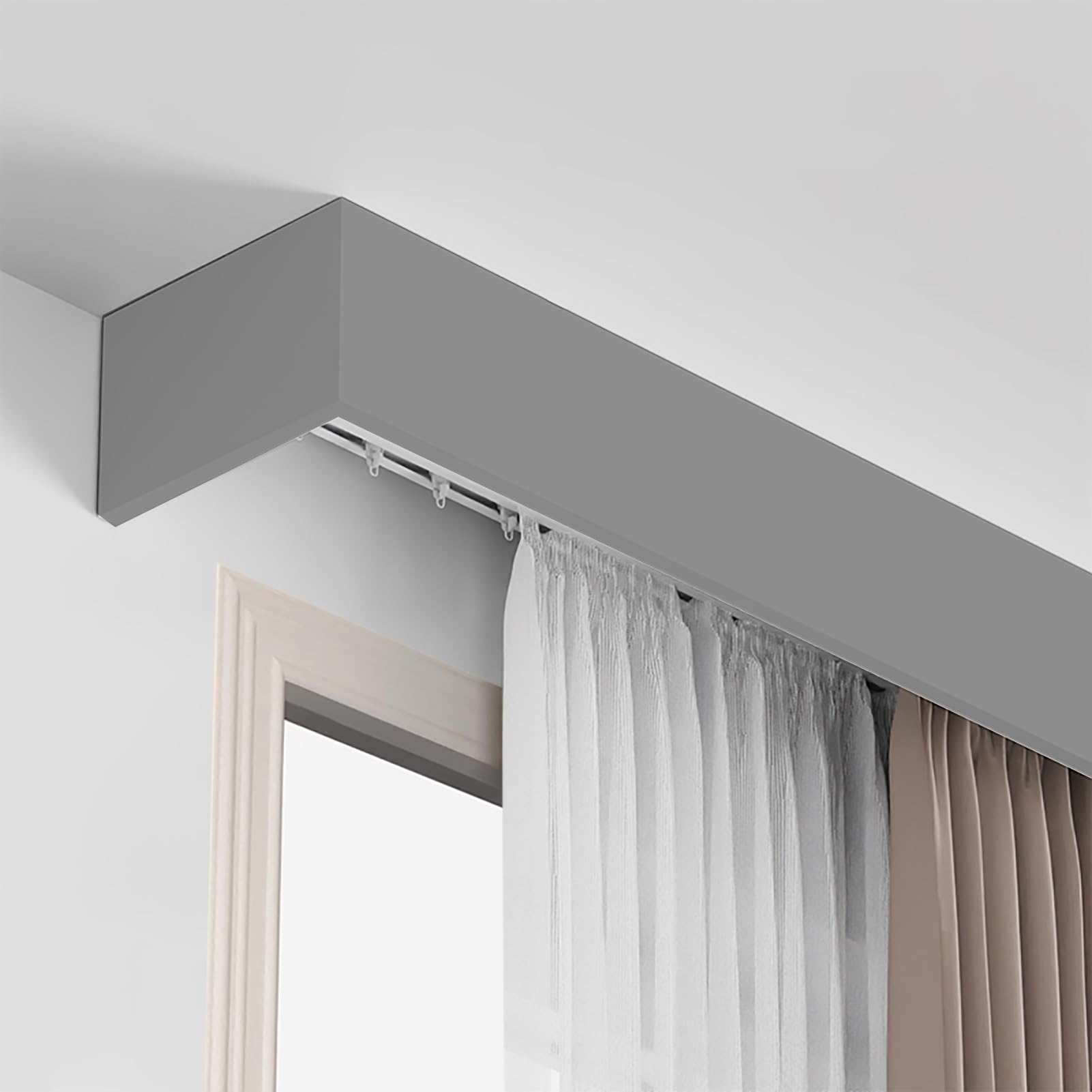 Tringle Rideau Cantonnière de Rideau Moderne sans Rail, Corniche de Fenêtre, Cantonnière sur Mesure, Tringle à Rideaux à Fixation Au Plafond, Cache-Rail en Aluminium(Gray,1m (3.3ft))