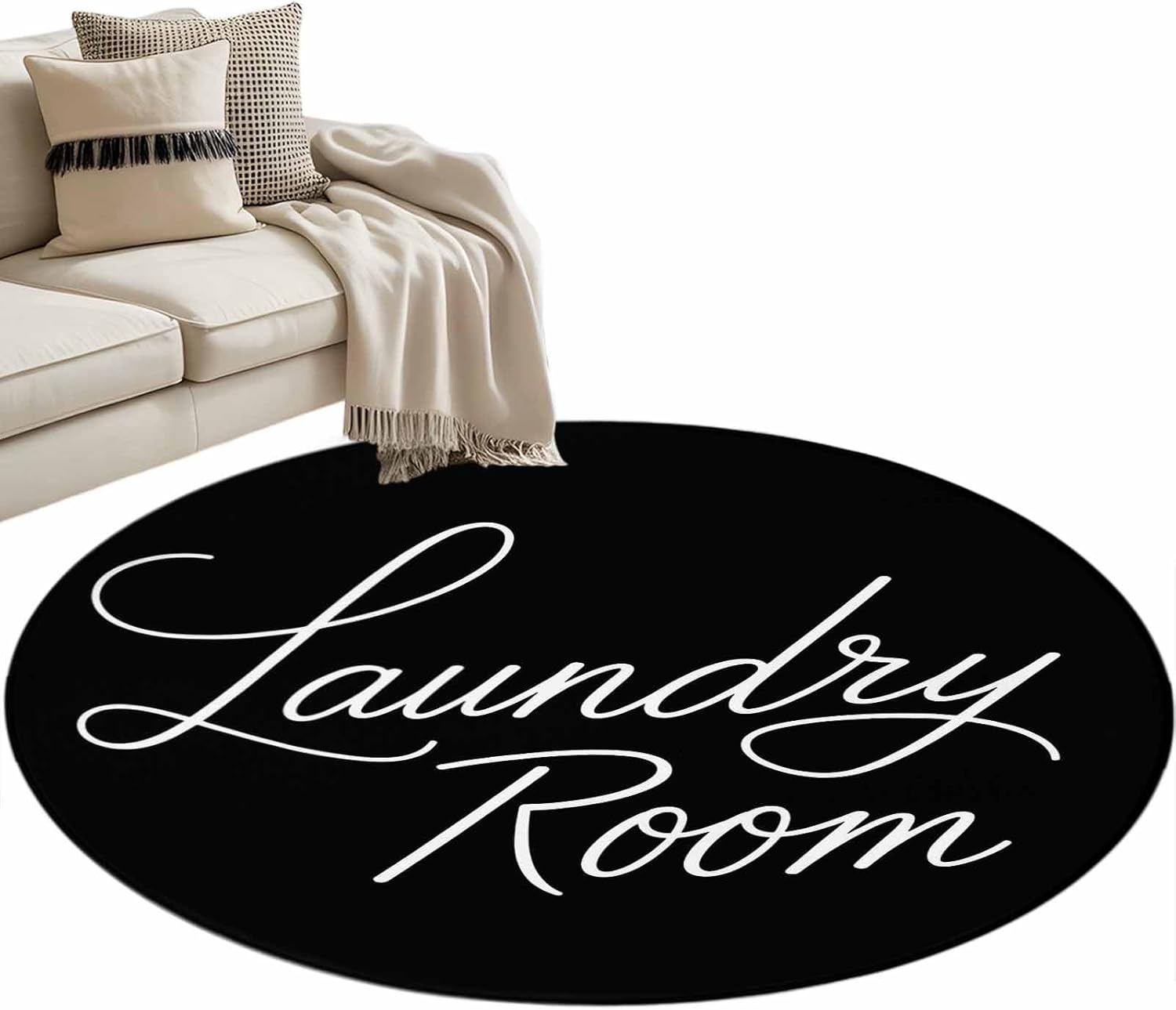 Round Area Rug 3ft Laundry Room Floor Carpets Indoor Floor Area Mat Stain-Proof Mat Circle Rugs for Living Room Dining Room Kitchen Bedroom, Black Modern Sofa Throw Carpet