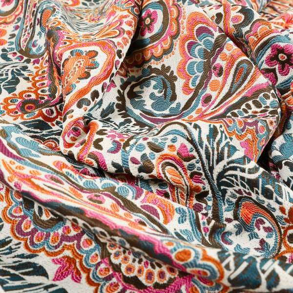 Redbrick Mill Fabrics Flame Retardant All Over Paisley Pattern Orange Blue Colour Chenille Upholstery Curtain Fabrics (Per Metre) โ image 1