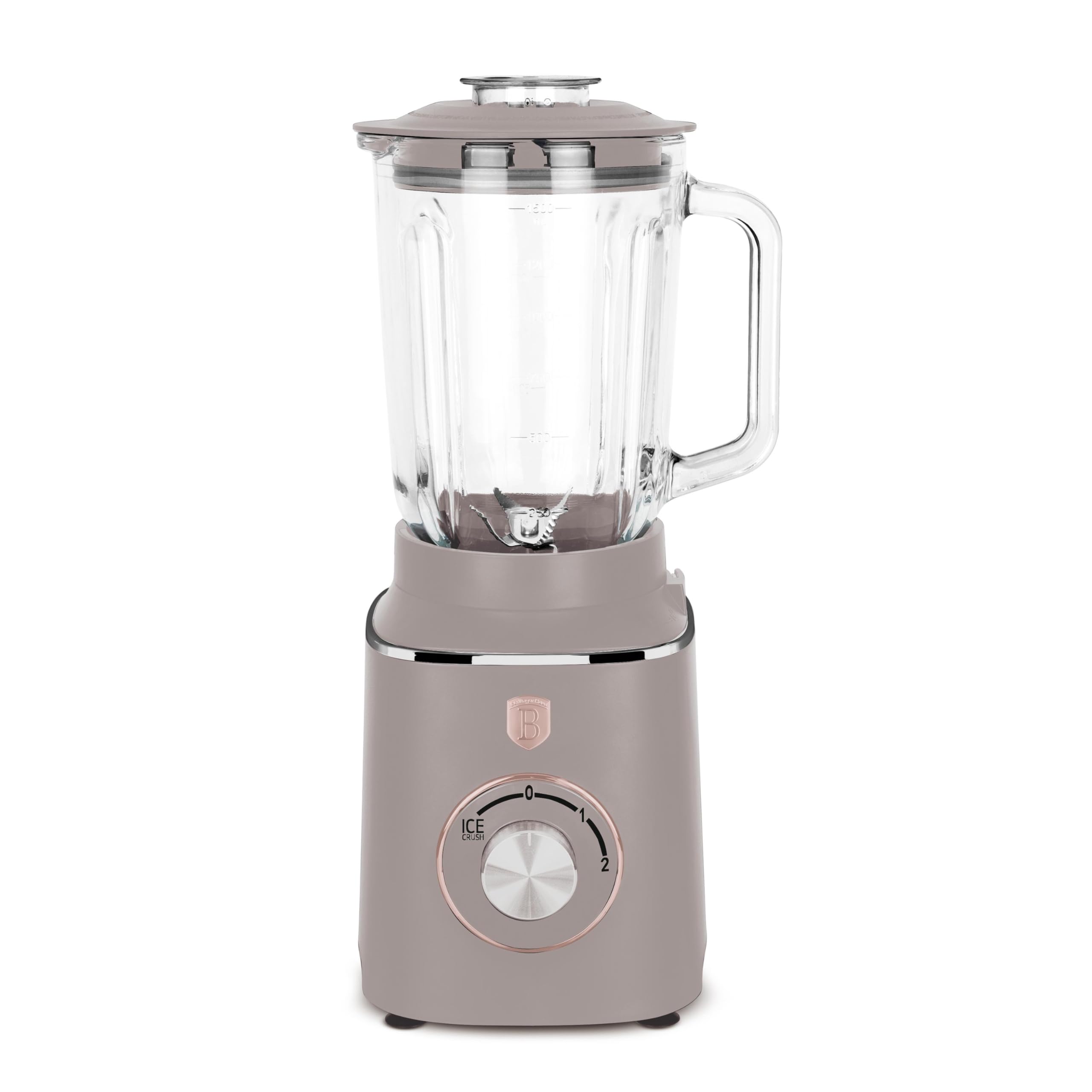 Berlinger Haus Batidora de Mesa 1000W con Jarra de Vidrio 1.5L, Función Smoothie y Tritura Hielo, Cuchillas de Acero Inoxidable, Protección Contra Sobrecalentamiento, Color Taupe Mate