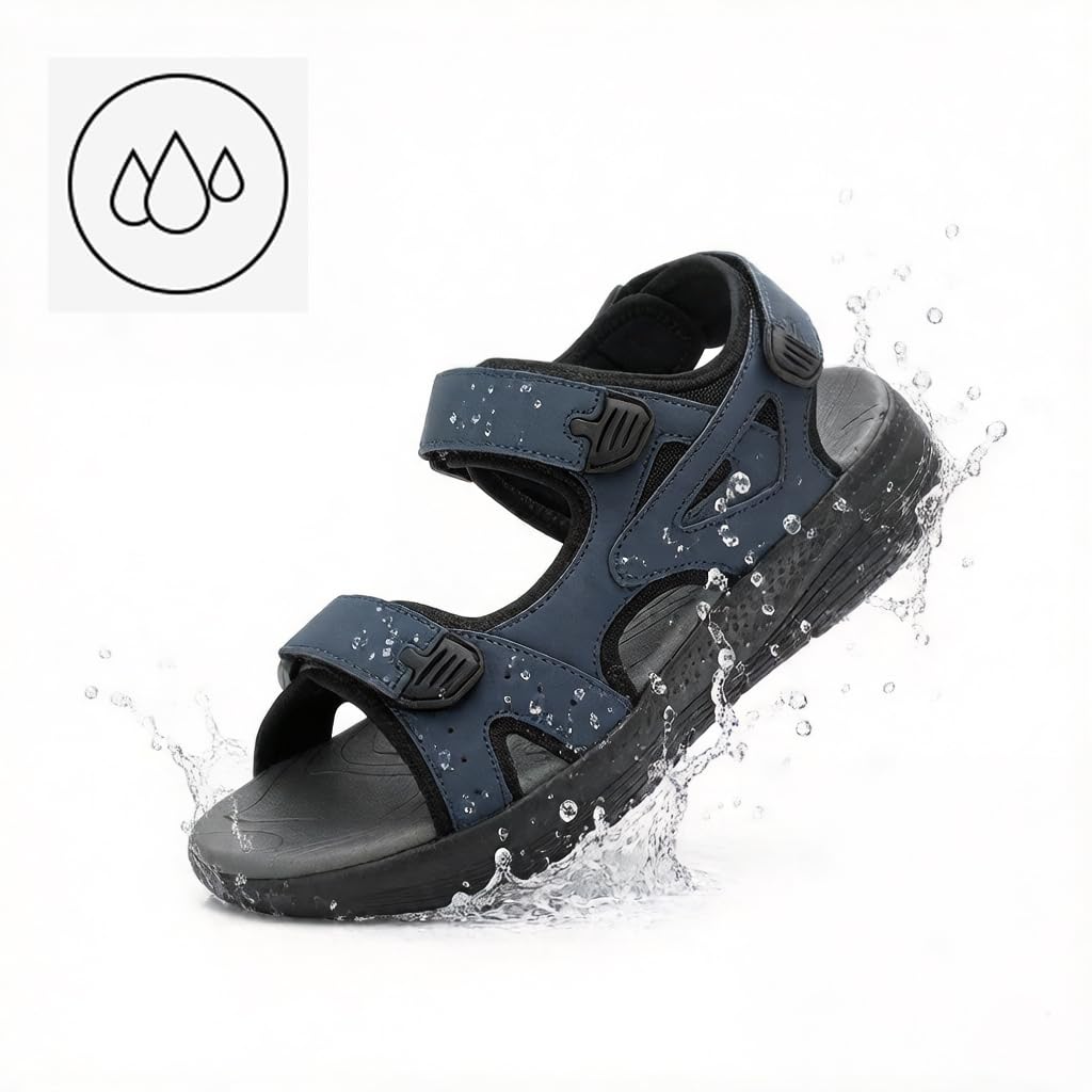 ARRIGO BELL Sandales Homme Cuir Été Antidérapantes Randonnée Extérieures Réglables Chaussures Loisirs Plage Sports Sandale Taille 41-46