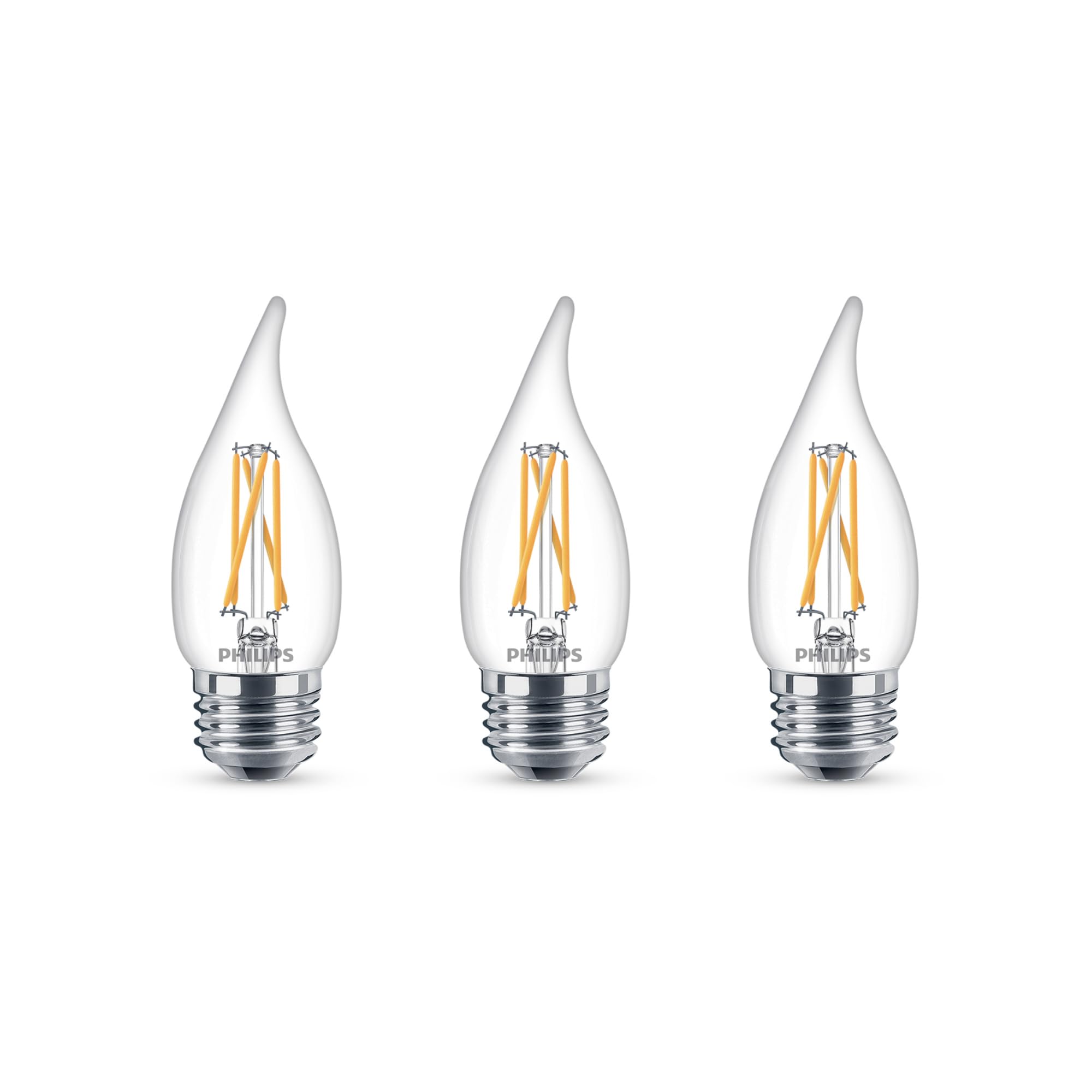 Philips LED Flicker-Free Dimmable BA11 Classic Glass Light Bulb, 500 Lumen, 2200K-2700K, 5.5W=60W, E26 Base, Title 20 Certified, 3-Pack