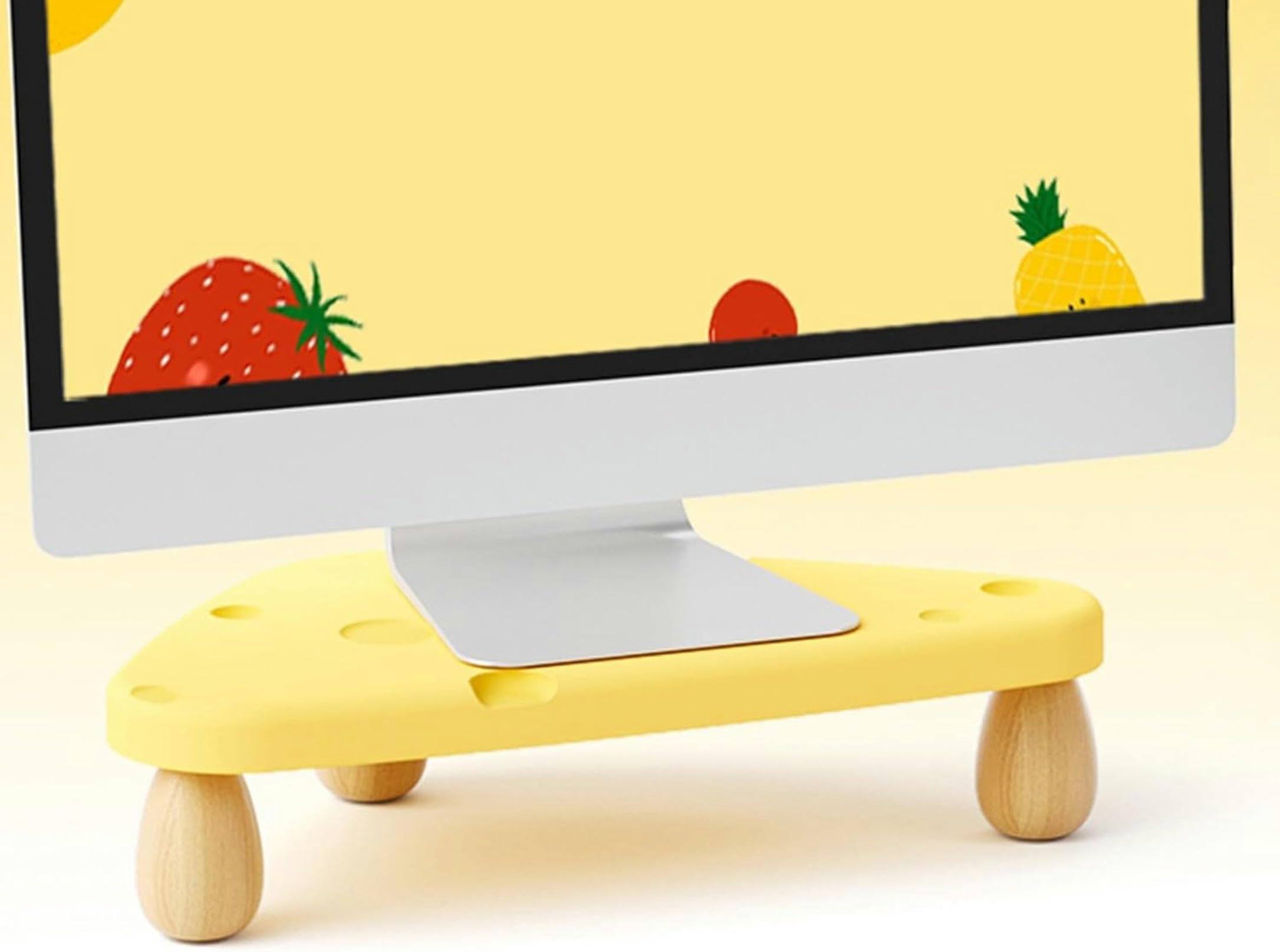 CGJseFH computer stand, Molding Corner Monitor Stand, Save Space Ergonomic Triangle Screen Riser, Cute Desktop Organizer for Laptop/Printer/Screen,White(Yellow)