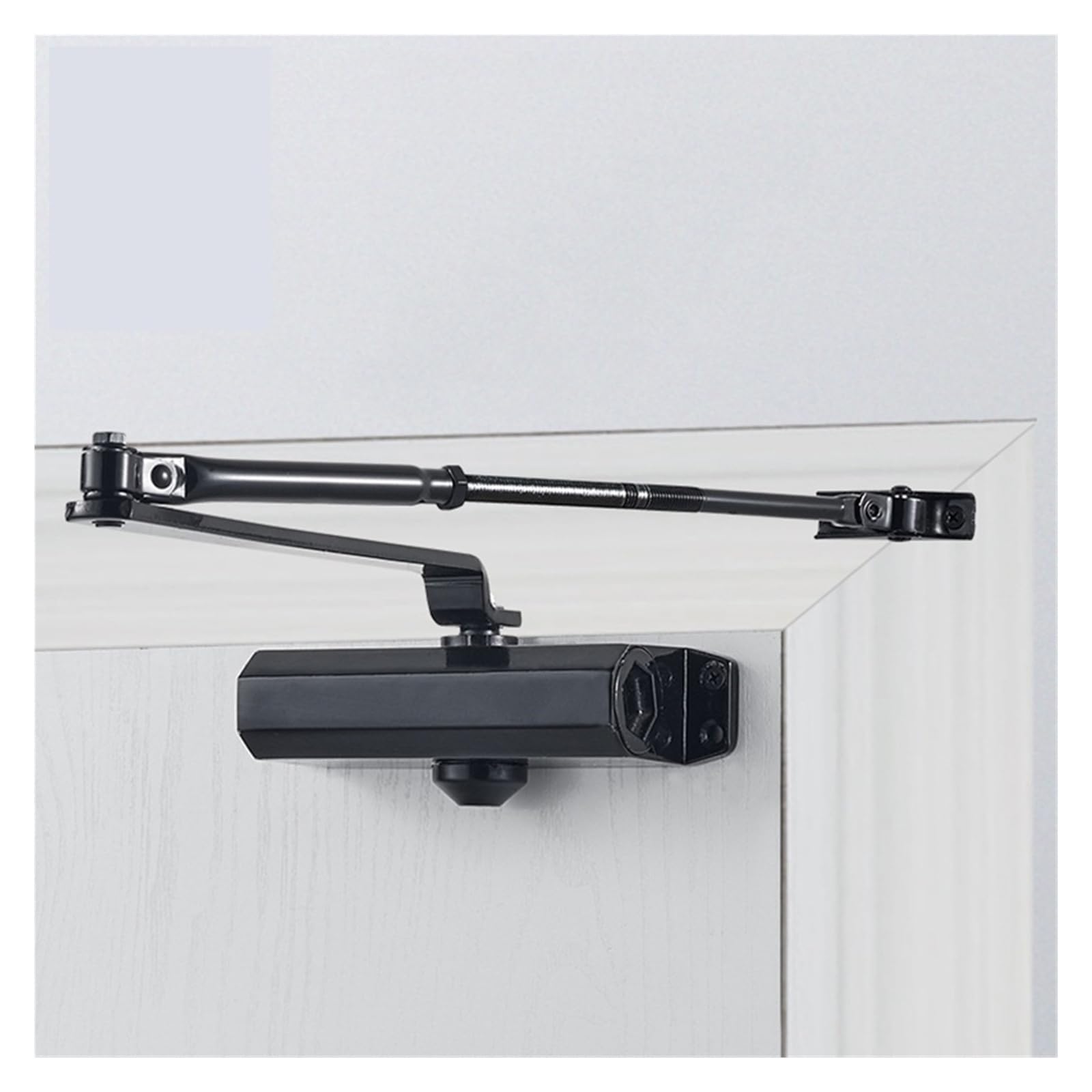 Ferme-porte automatique robuste 25-80 kg, double ressort et tampon hydraulique avec fermeture silencieuse réglable, matériel de butée de porte universel, 1 jeu (noir L)