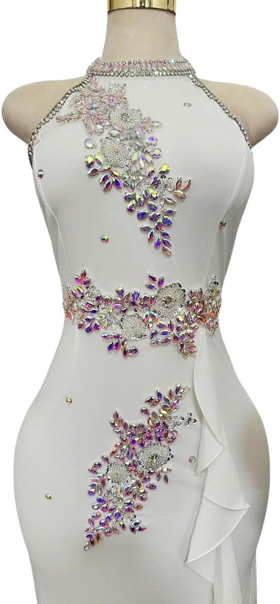 Women Elegant Sexy Party Gowns Glitter Sewing Beaded Rhinestones Bodycon Formal Evening Cocktail Long Dress - Image 3