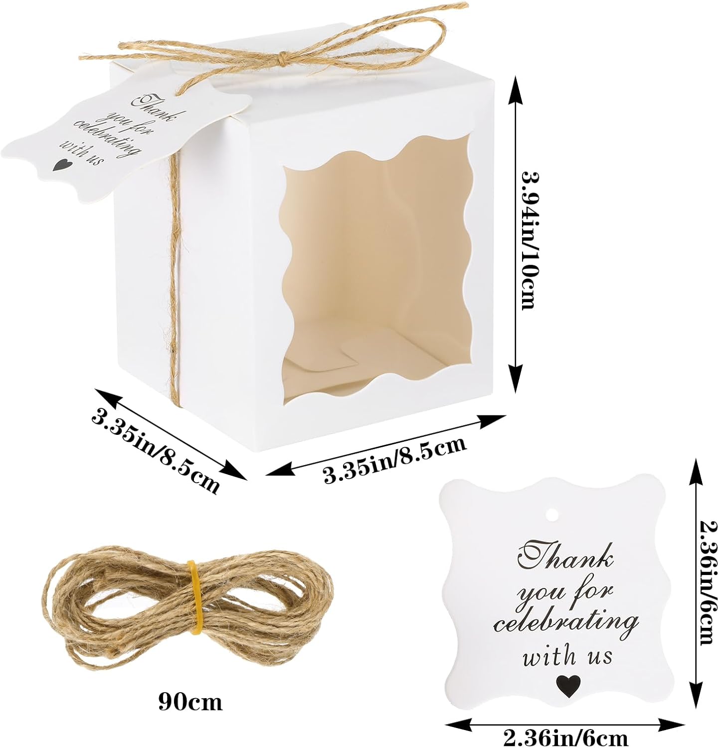 MAQUITA 50 Set Candle Gift Box Transparent Gift Packaging Box for 4-10 oz Candles 50 Paper Thank You Tag for Christmas Wedding Birthday Party Favor